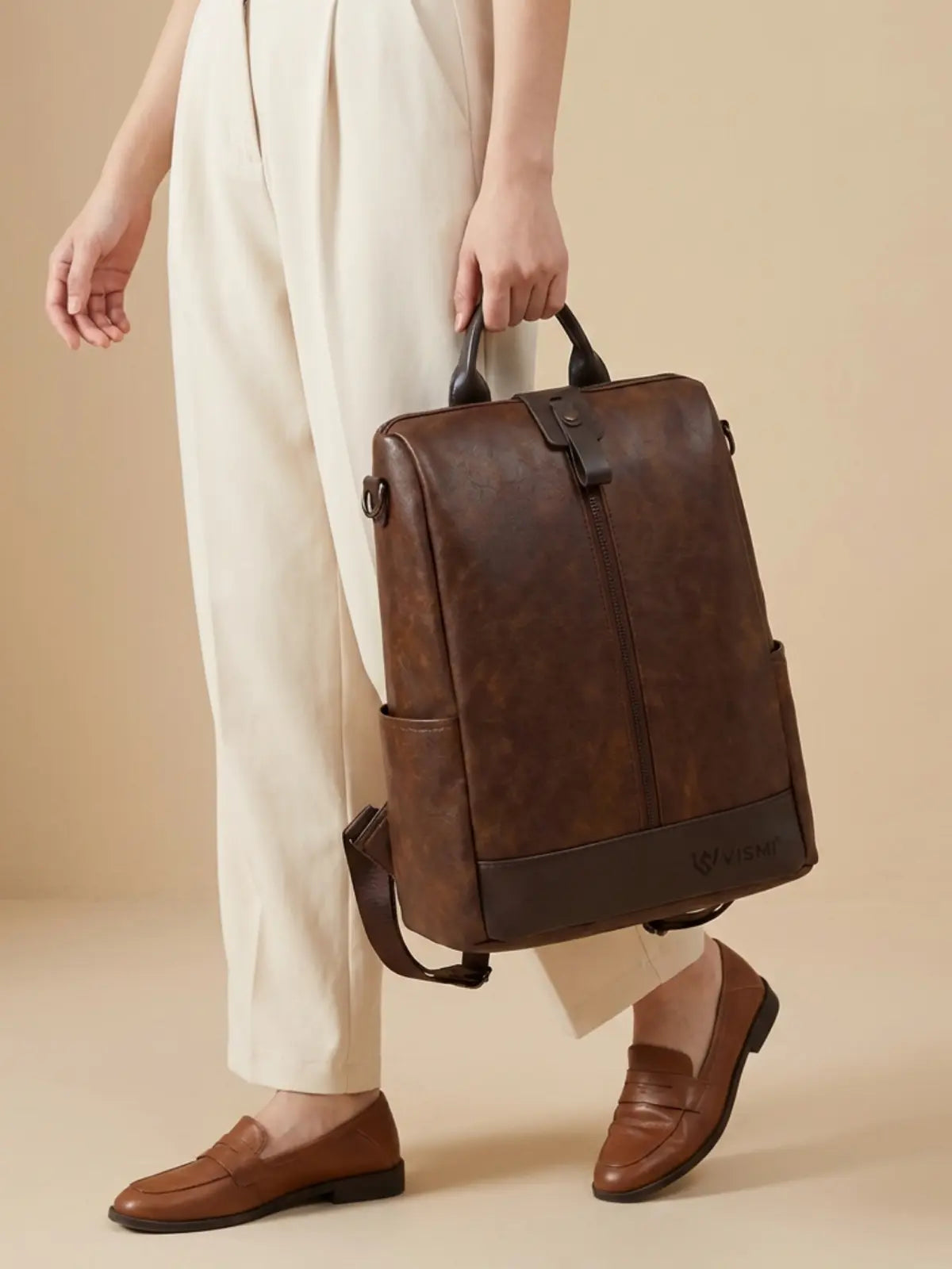 Timeless Aura Women Backpack Handbag - Coffee Brown