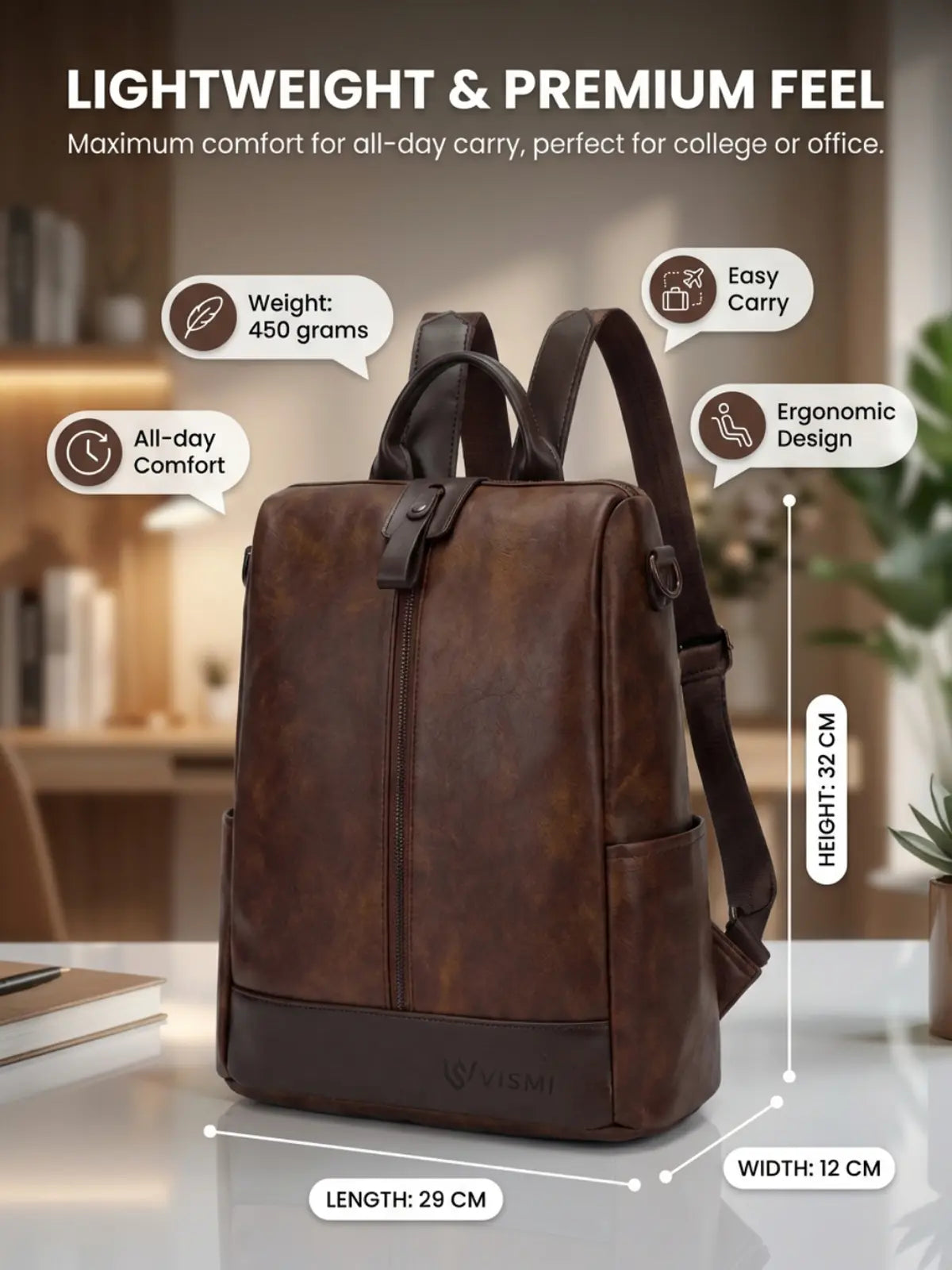 Timeless Aura Women Backpack Handbag - Coffee Brown