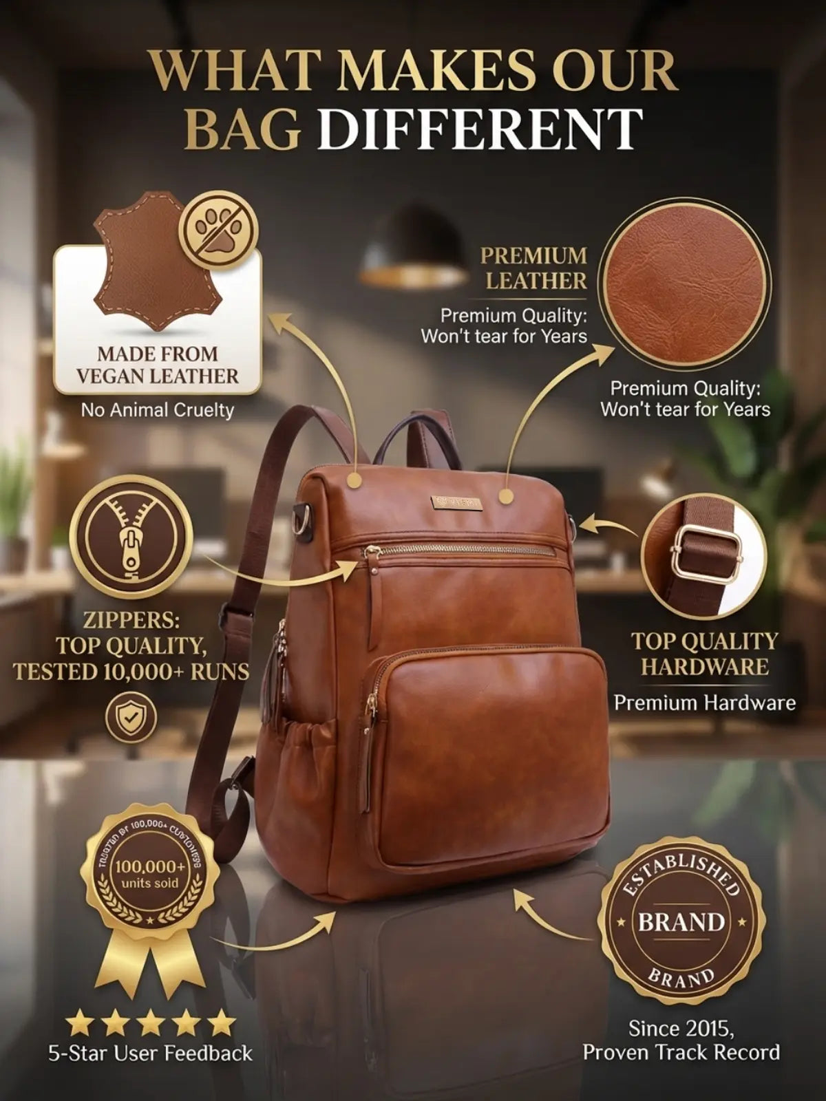 Timeless Diva Women Laptop Backpack - Tan