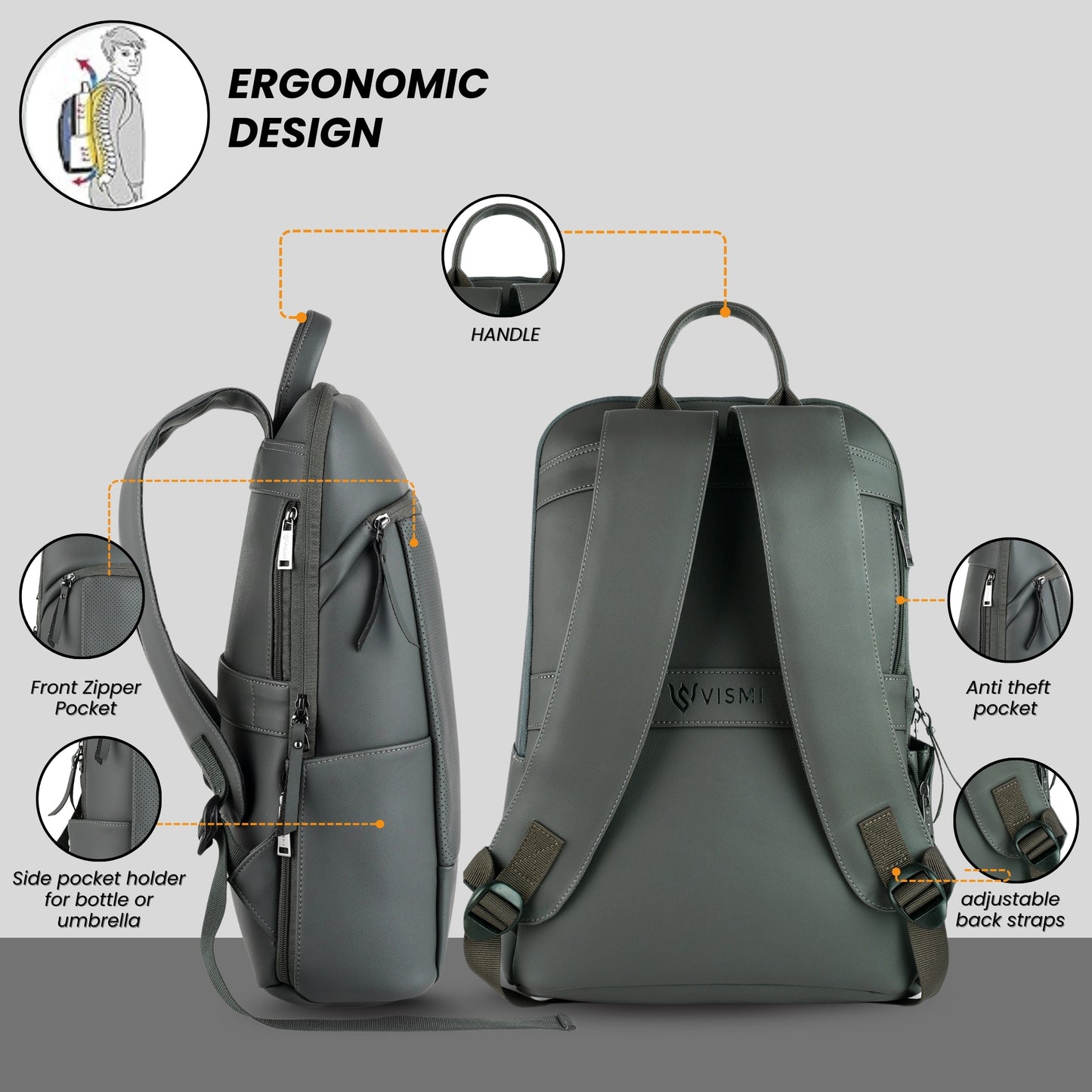 VISMIINTREND Executive Laptop Backpack - Grey