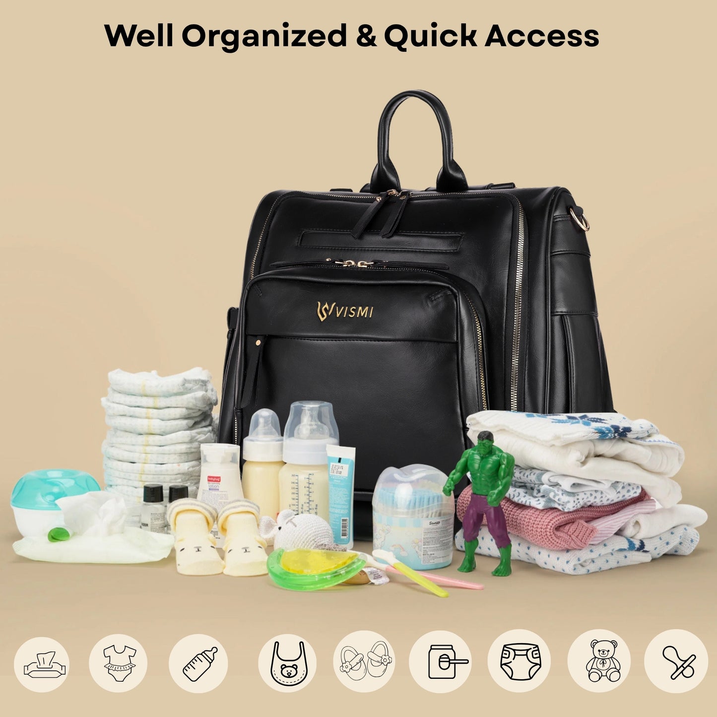 Timeless Backpack Messenger Diaper Bag - Black