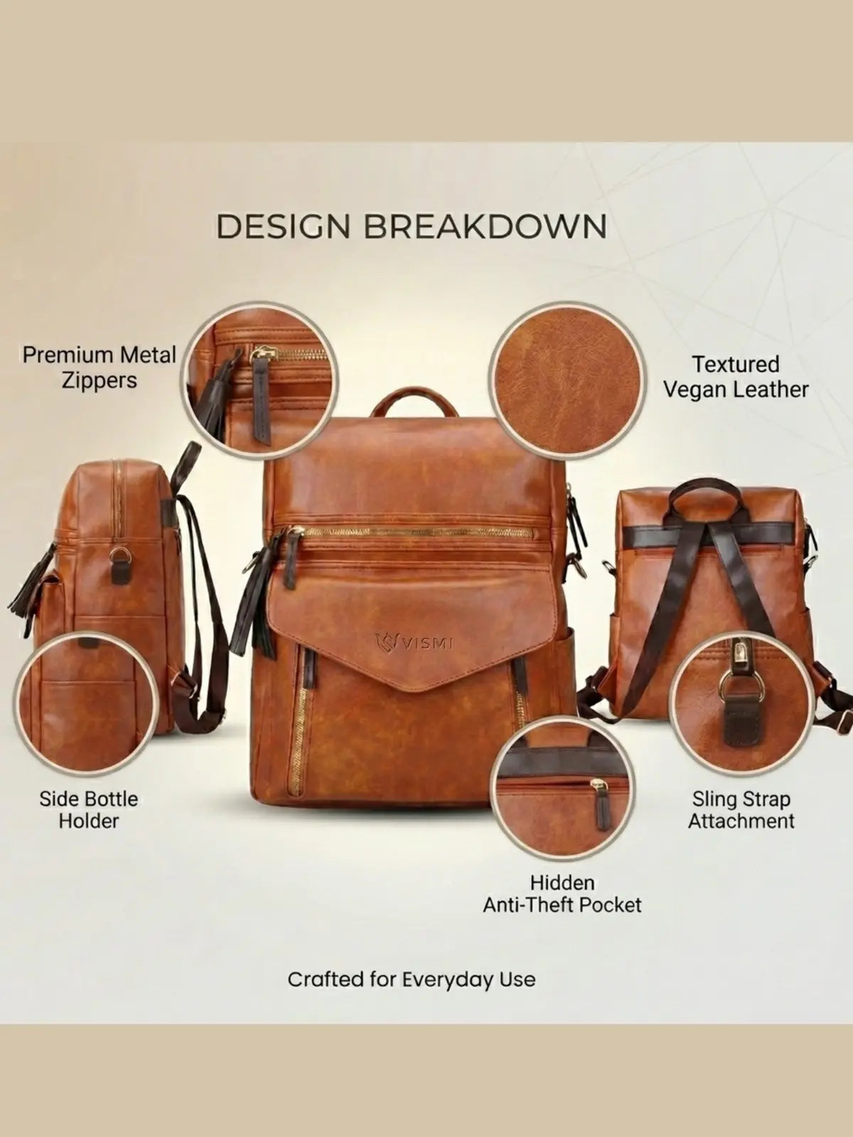 Timeless Shine Women Backpack - Tan