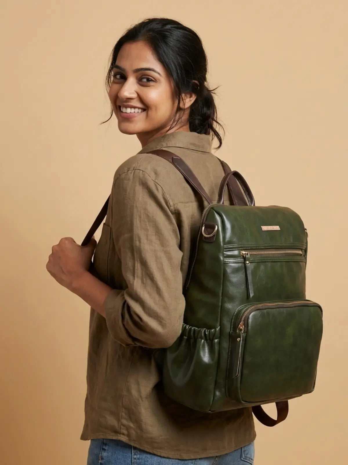 Timeless Diva Women Laptop Backpack - Olive Green