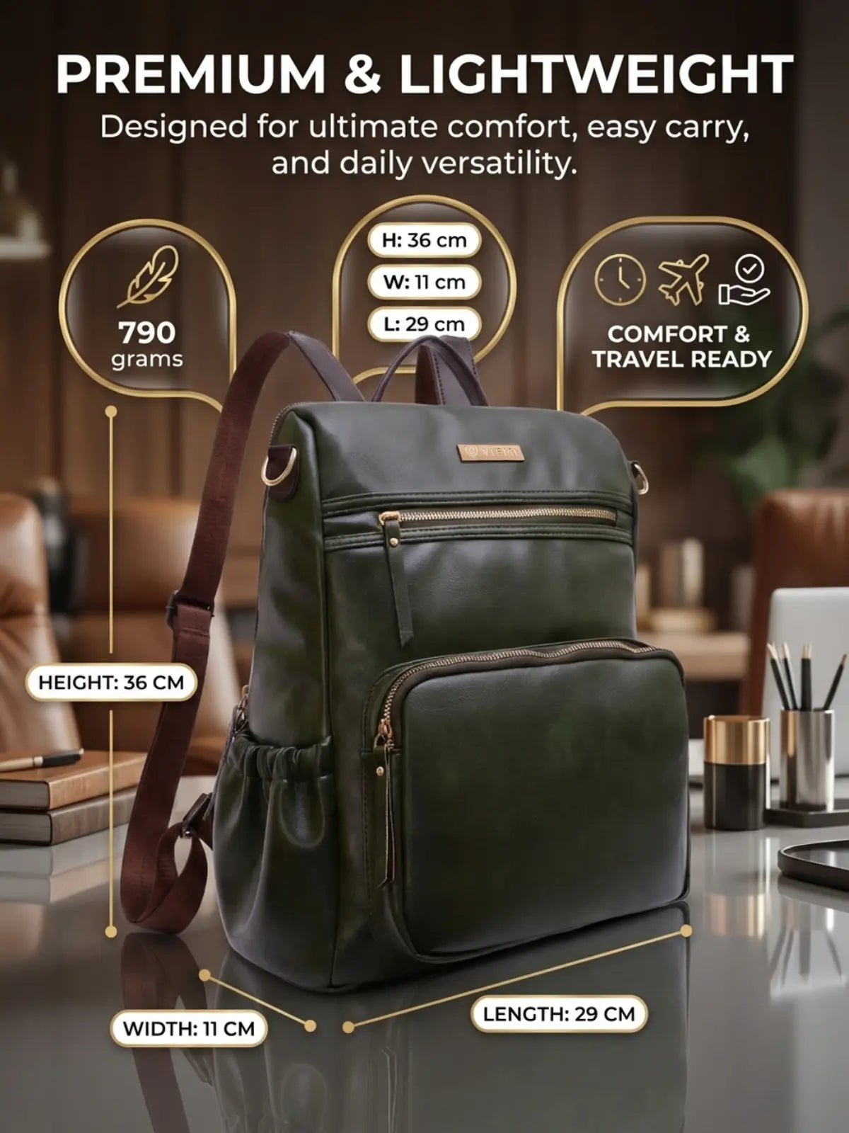 Timeless Diva Women Laptop Backpack - Olive Green