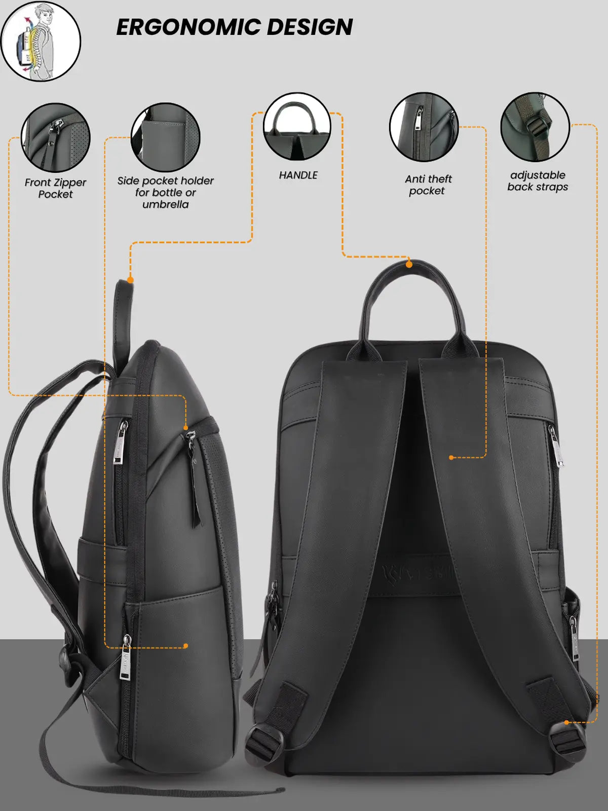 VISMIINTREND Executive Laptop Backpack - Black