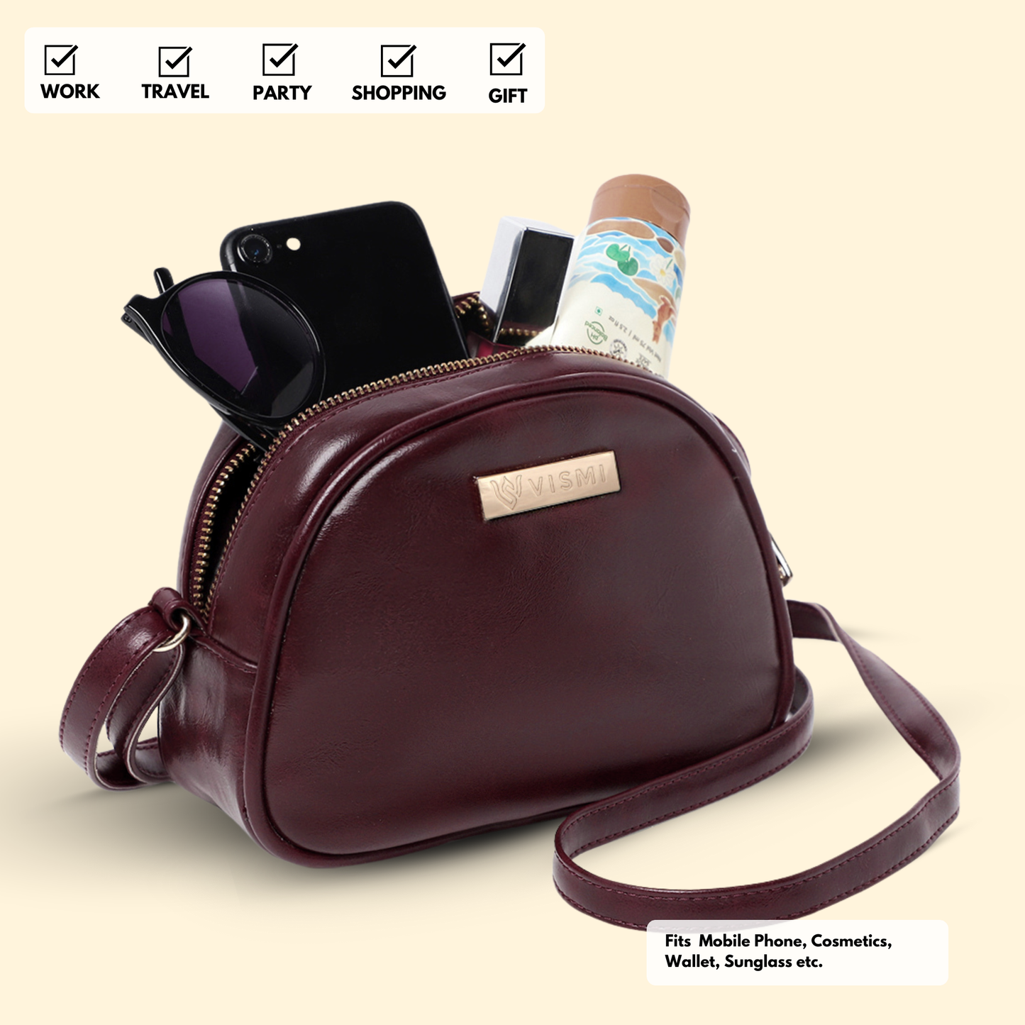 Timeless Chic Women's Sling Bag - Wine