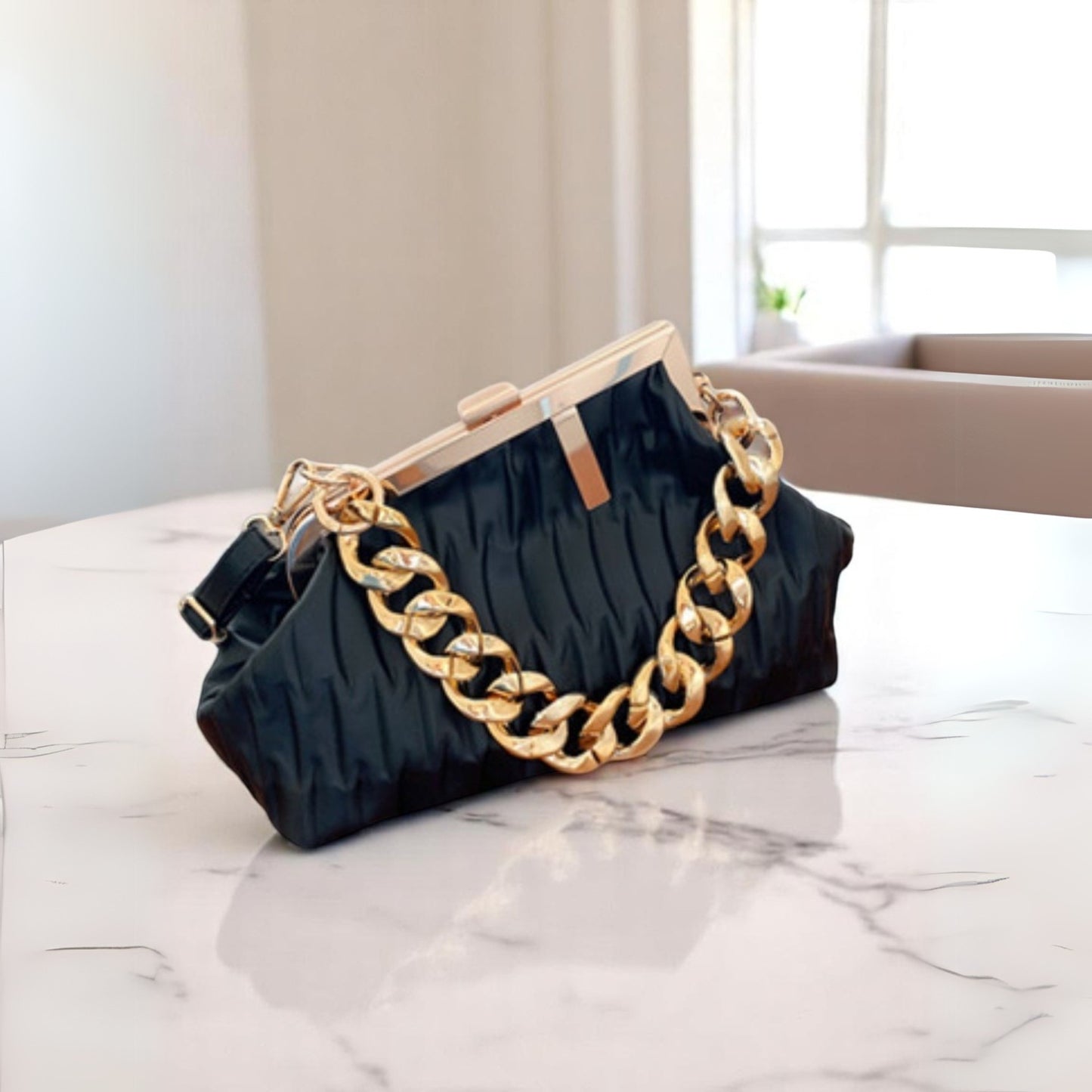 Fashionista Hobo Shoulder Bag- Black