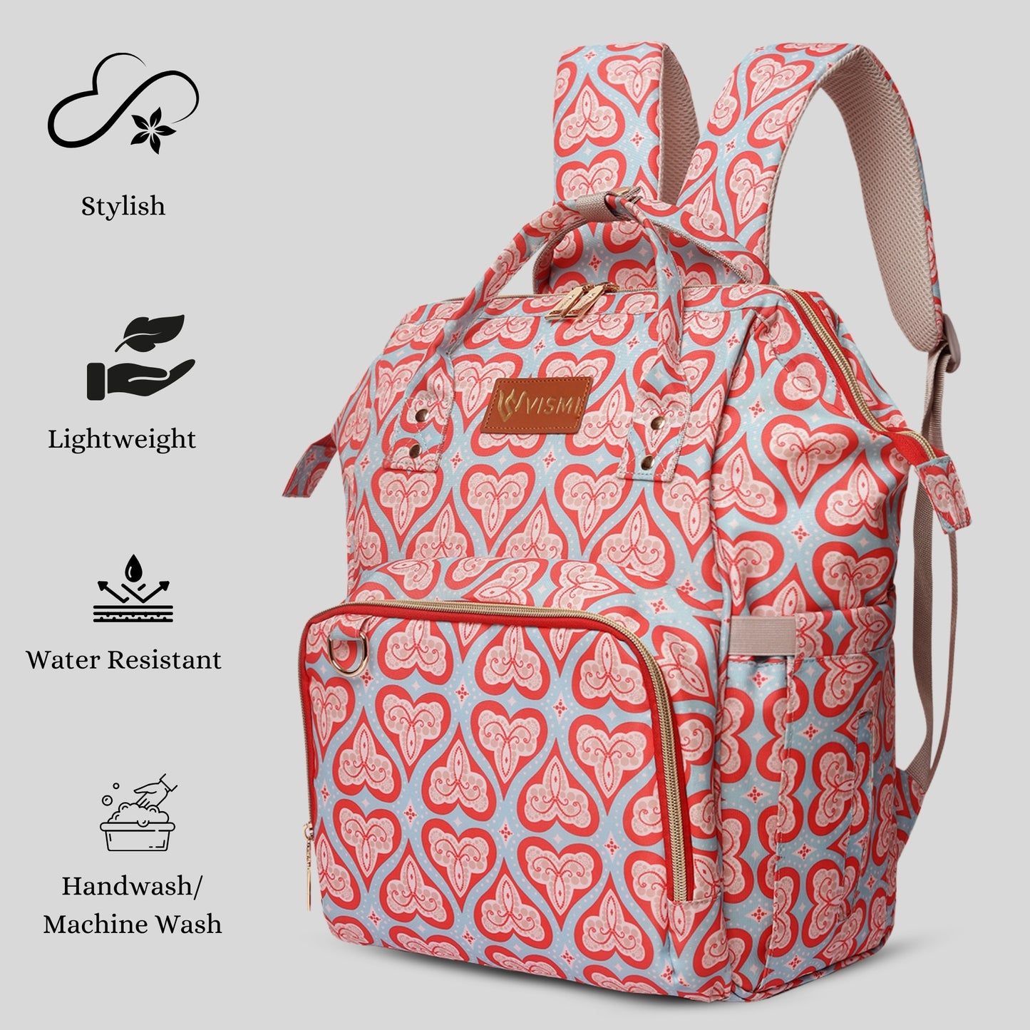 Snappy Zappy Backpack Diaper Bag - Red Hearts