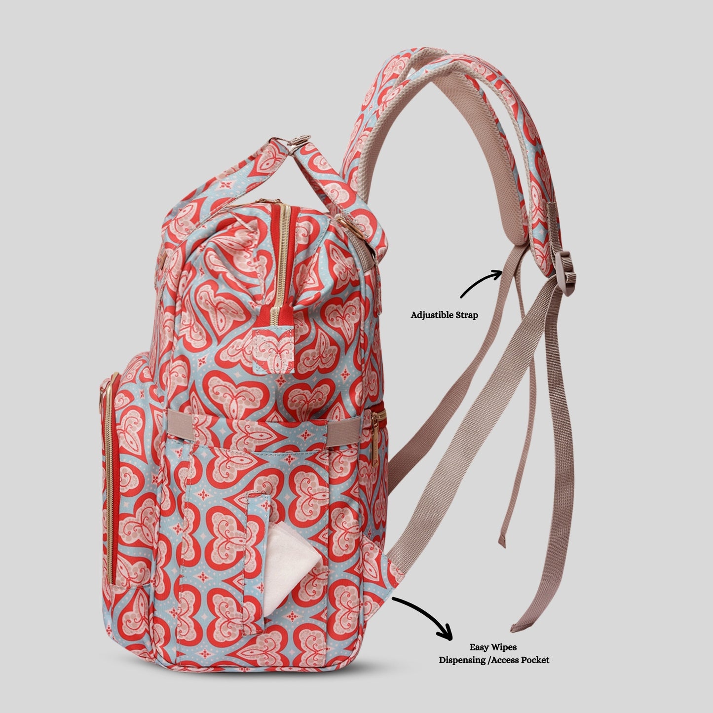Snappy Zappy Backpack Diaper Bag - Red Hearts