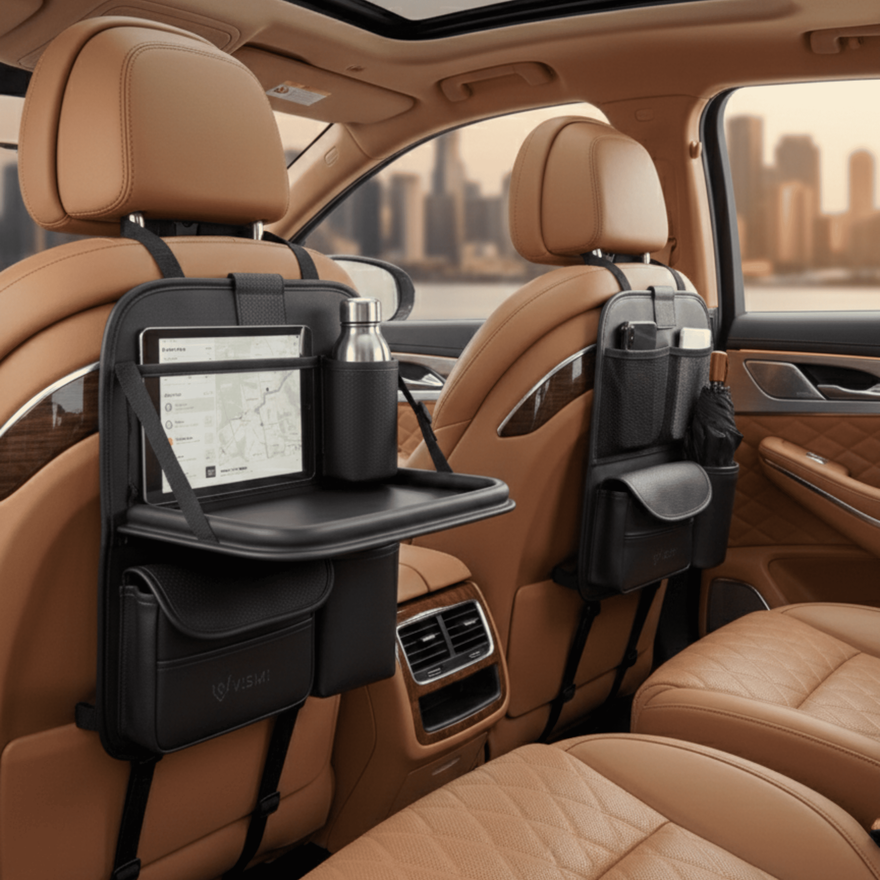 Car Back Seat Organizer with Folding Tray - Black