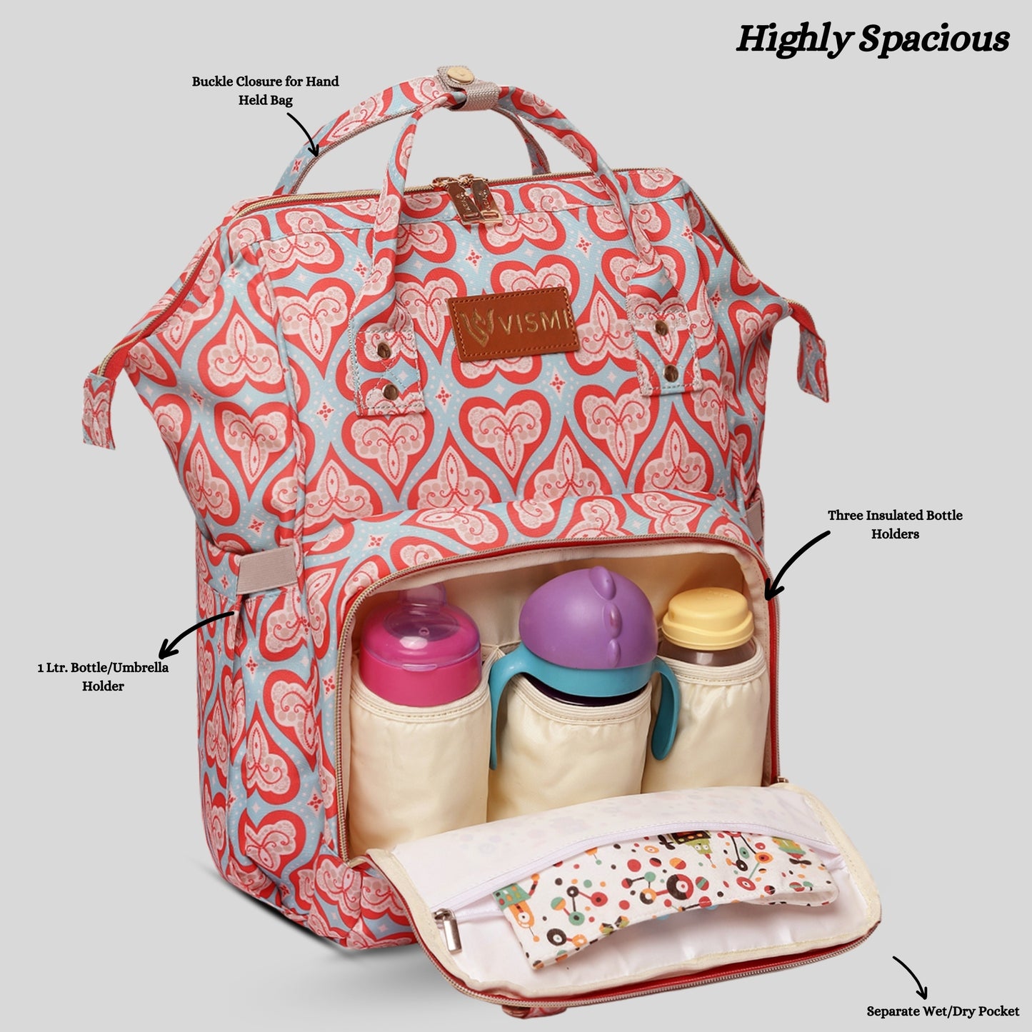 Snappy Zappy Backpack Diaper Bag - Red Hearts