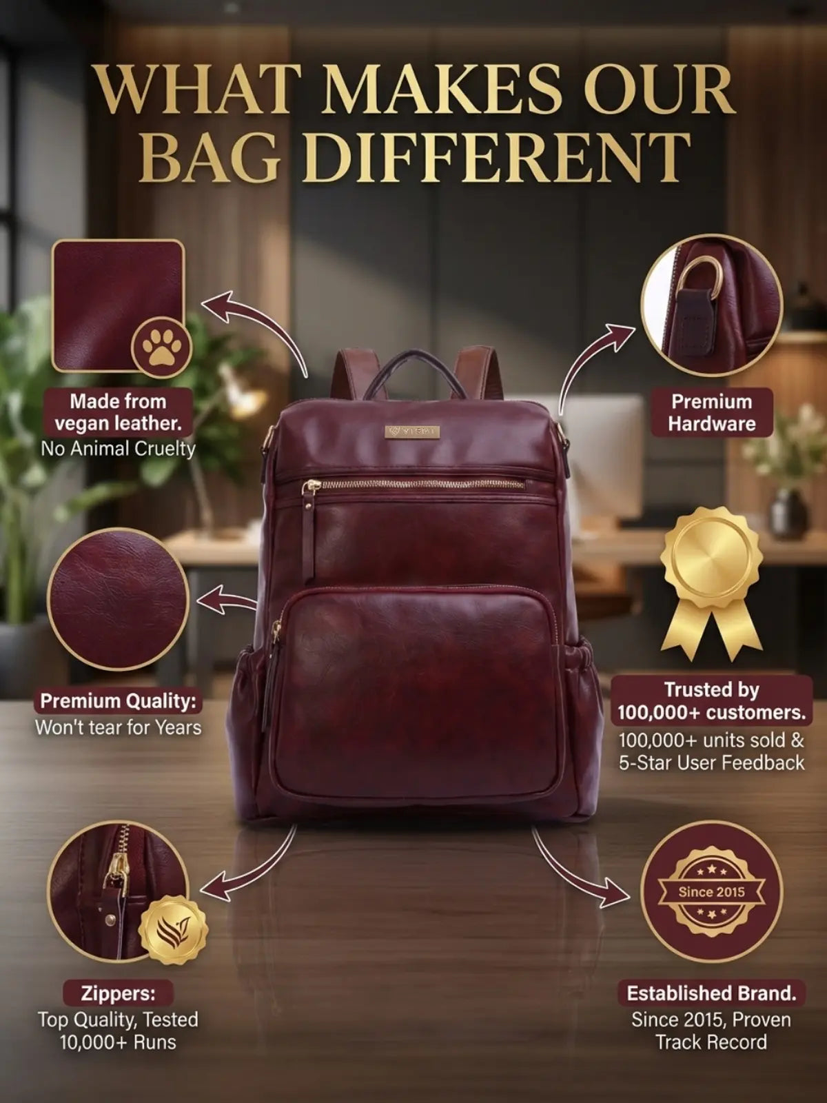 Timeless Diva Women Laptop Backpack - Wine