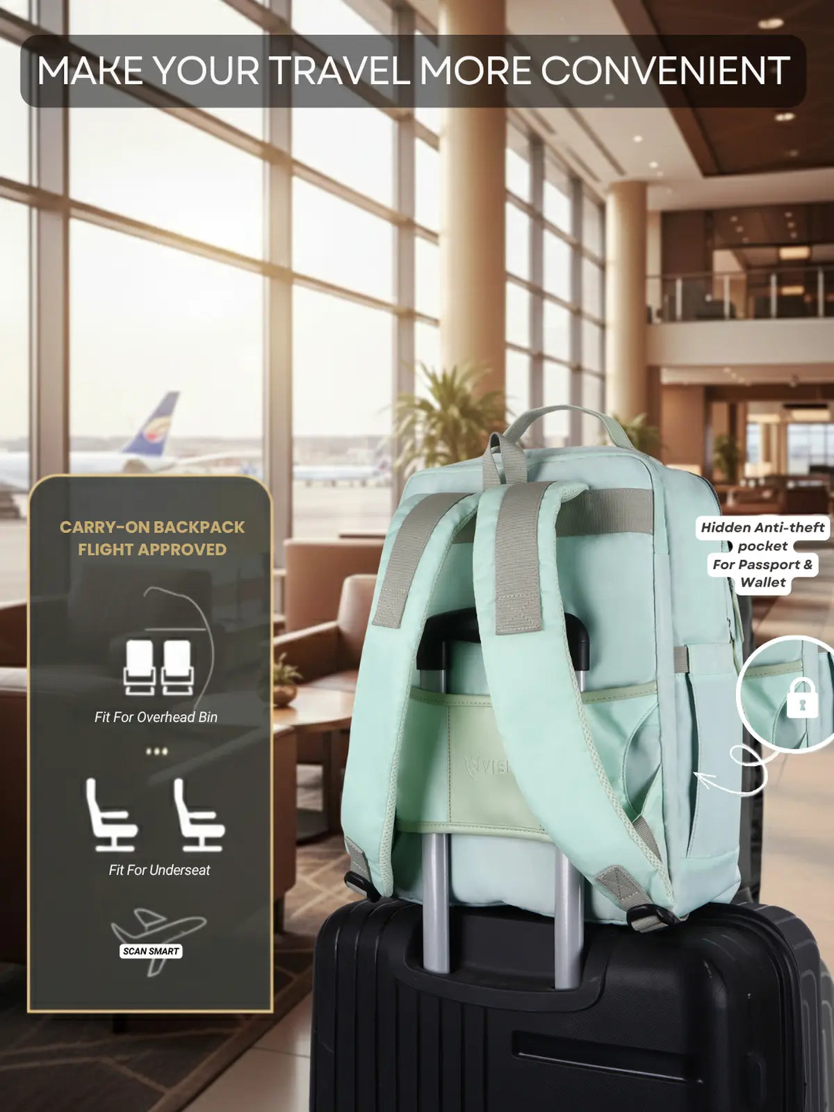 Everyday Essentials Travel Laptop Backpack - Sea Green