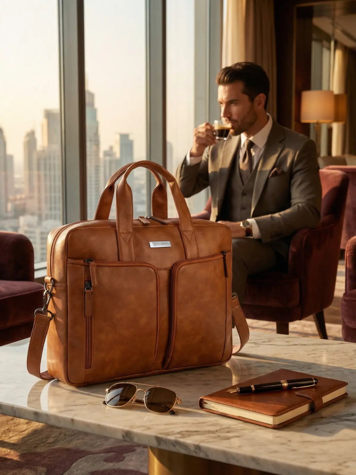 Timeless Orbit Laptop Messenger Bag - Tan