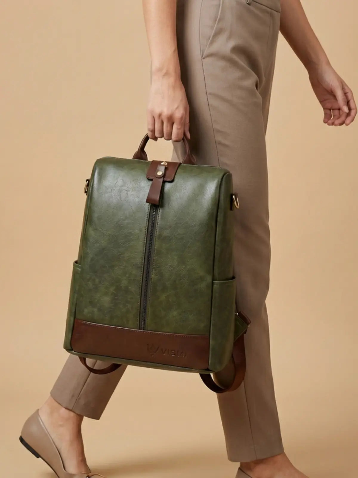 Timeless Aura Women Backpack Handbag - Olive Green
