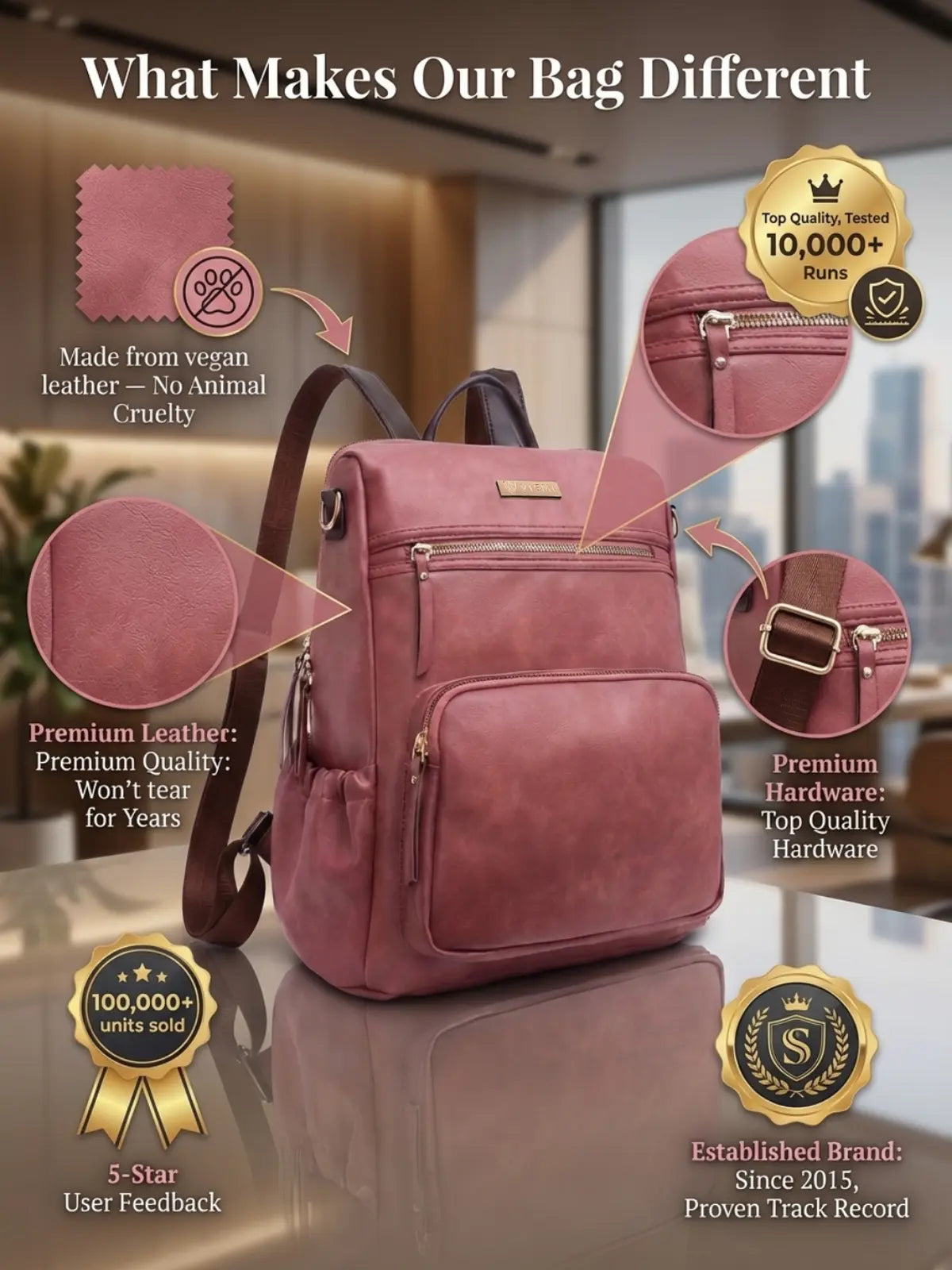 Timeless Diva Women Laptop Backpack - Blush Pink