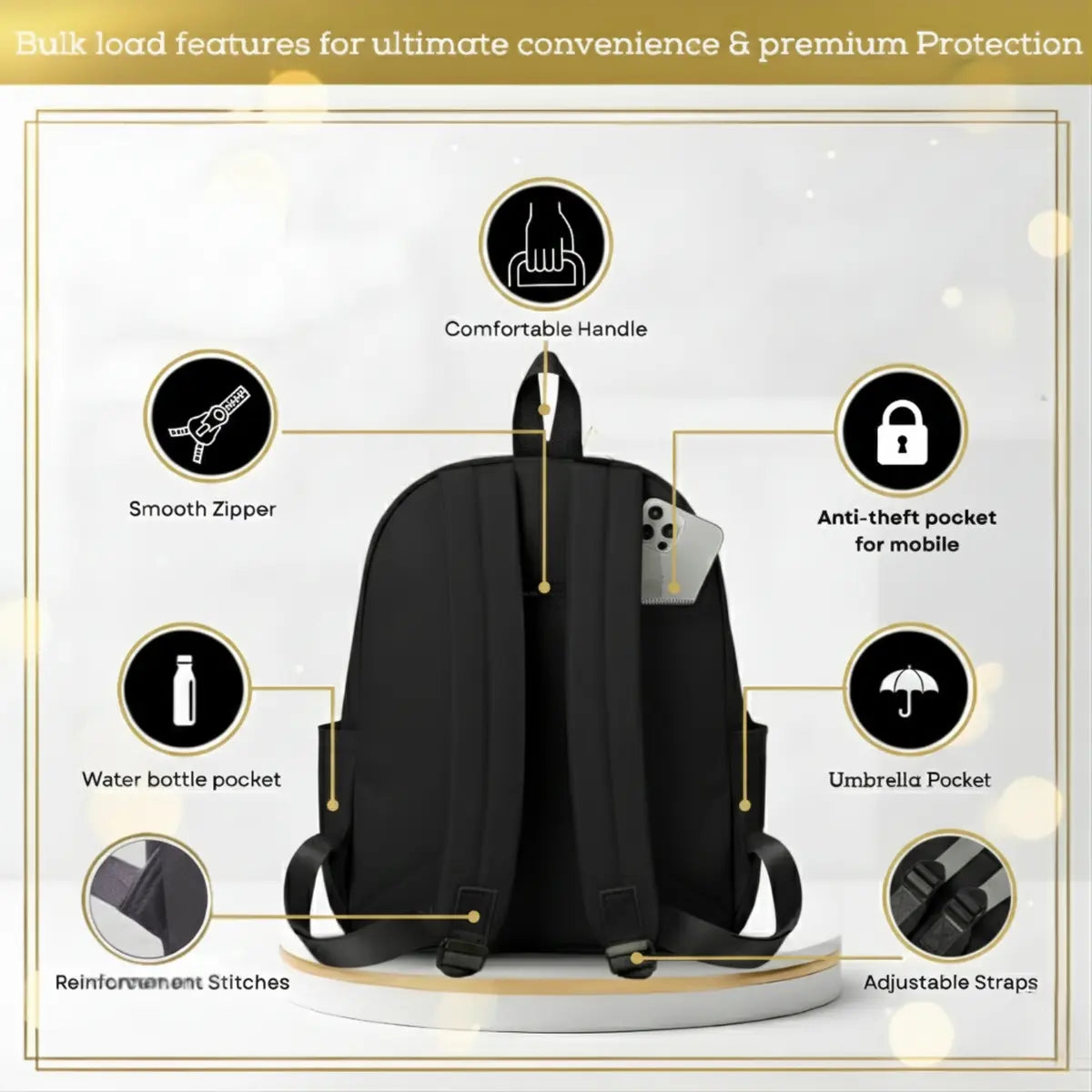 Everyday Essentials minimalist backpack in black with clean silhouette for everyday organization