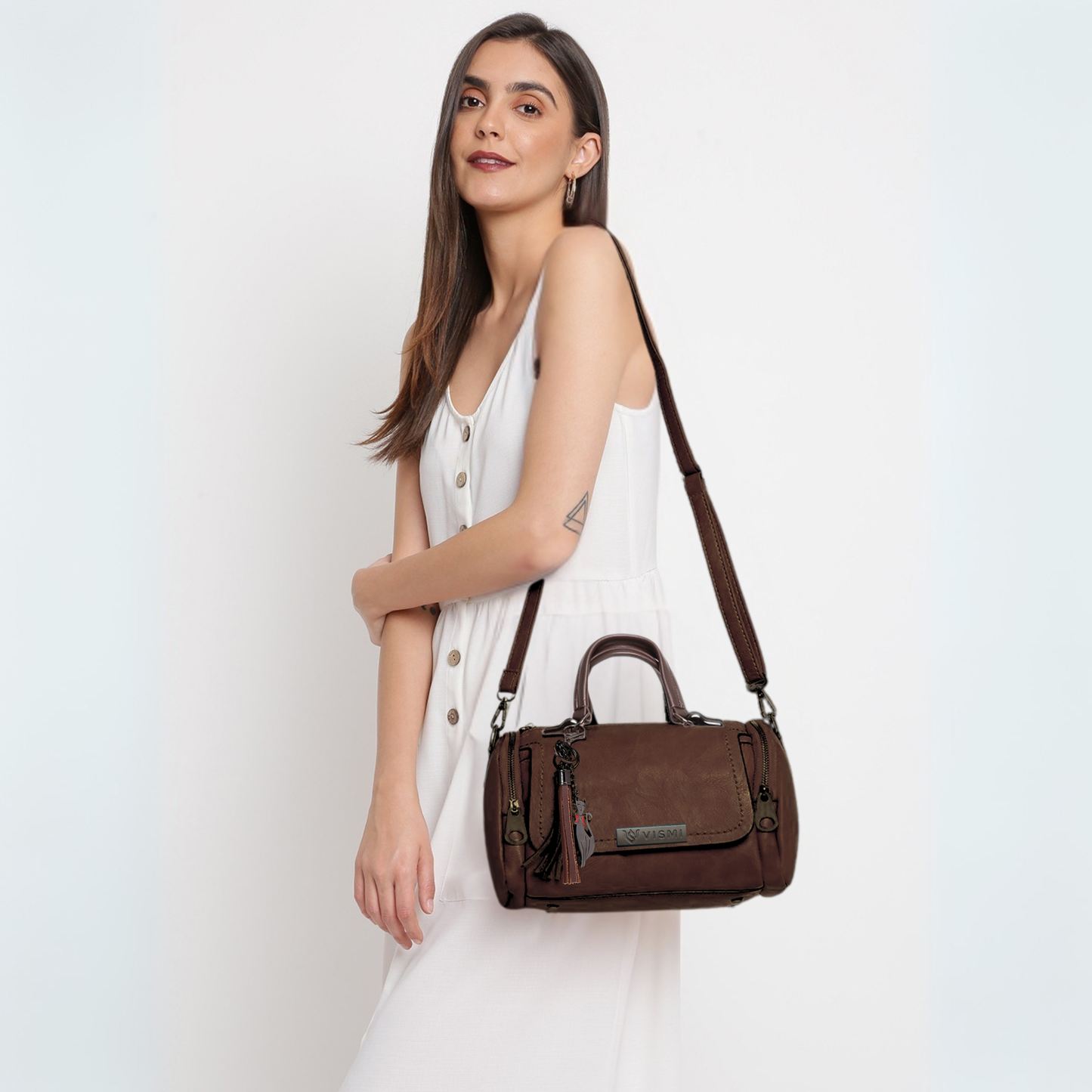 Timeless Mystique Satchel Handbag - Coffee Brown