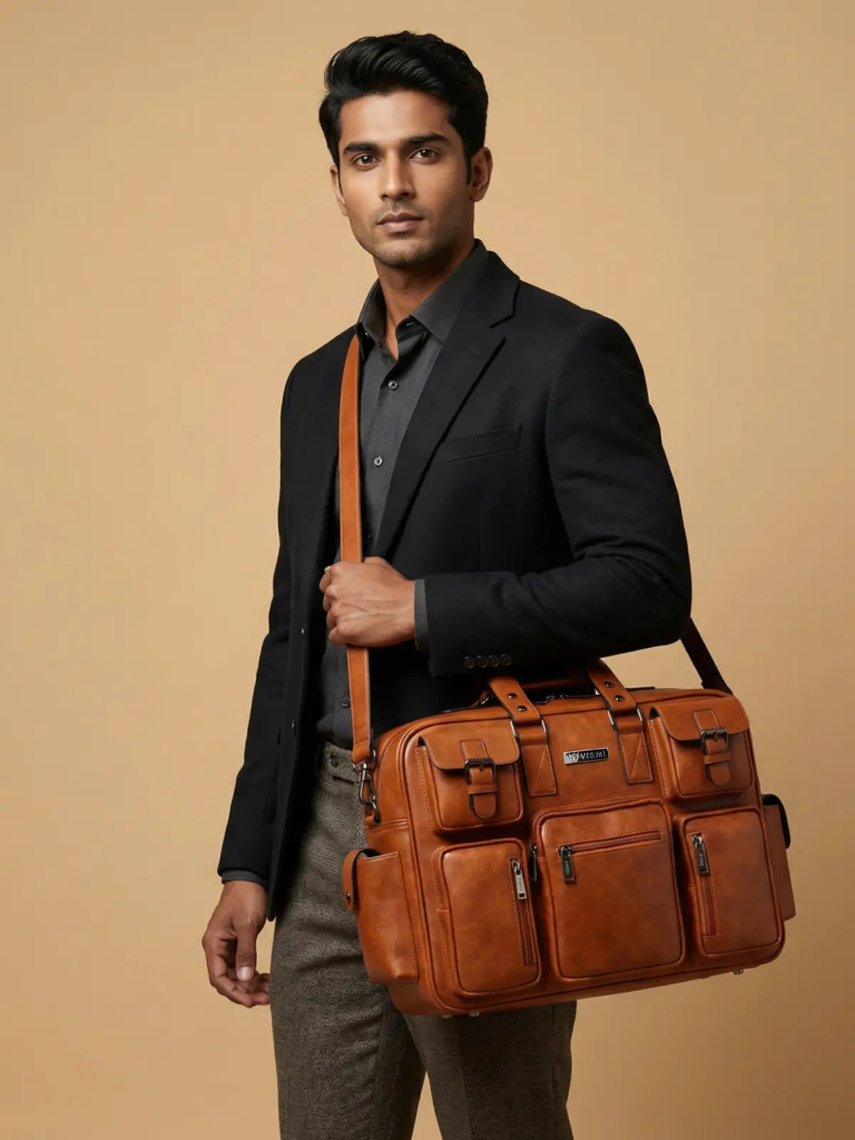 Timeless Commander Laptop Bag with Utility Pouch - Tan