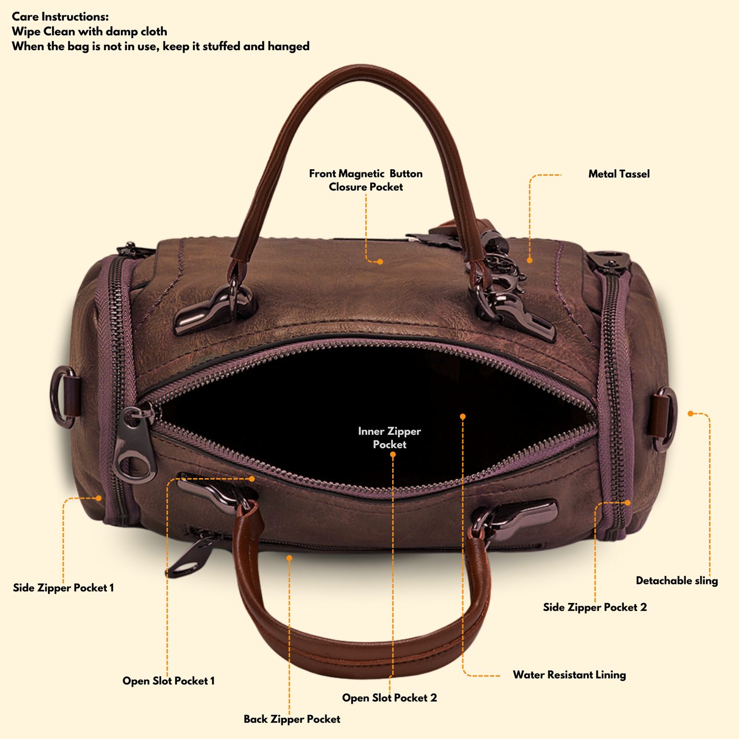 Timeless Mystique Satchel Handbag - Coffee Brown