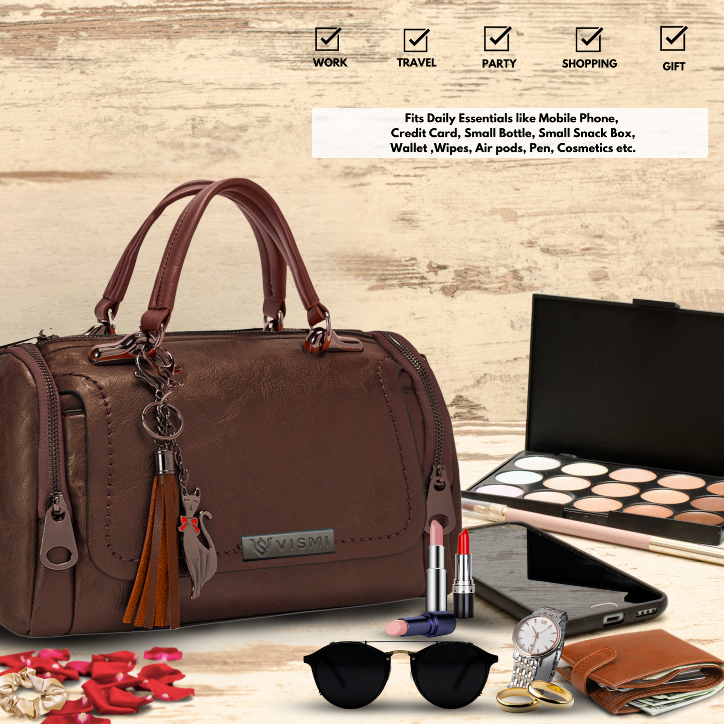 Timeless Mystique Satchel Handbag - Coffee Brown