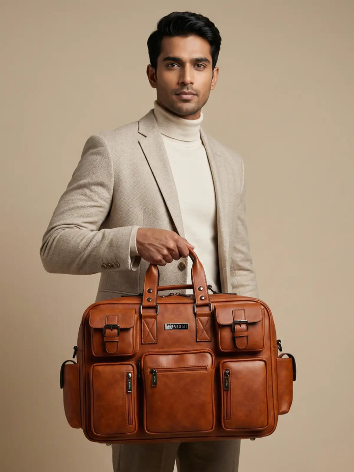 Timeless Commander Laptop Bag with Utility Pouch - Tan