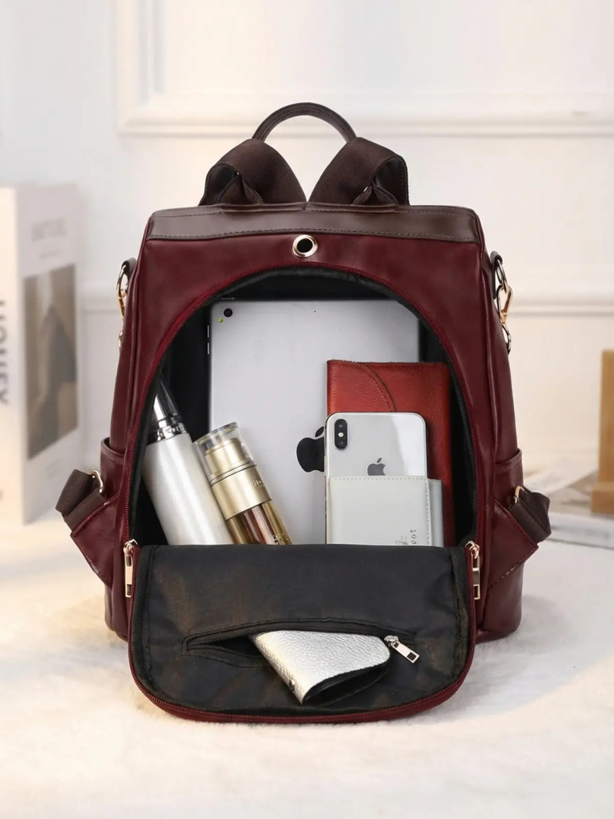 Timeless Aura Women Backpack Handbag - Wine