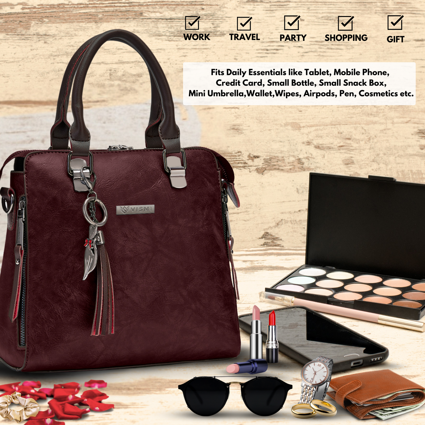 Timeless Elegance Satchel Handbag - Wine