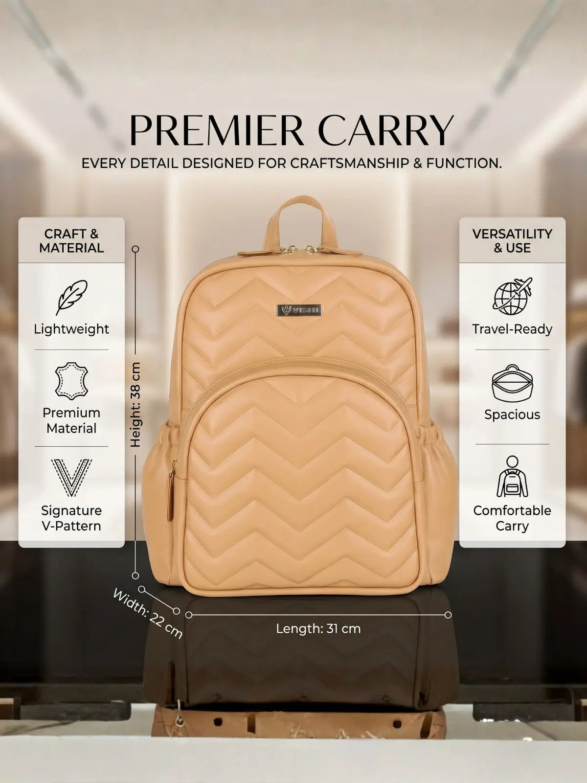 Velora Aurelle Women Backpack - Caramel