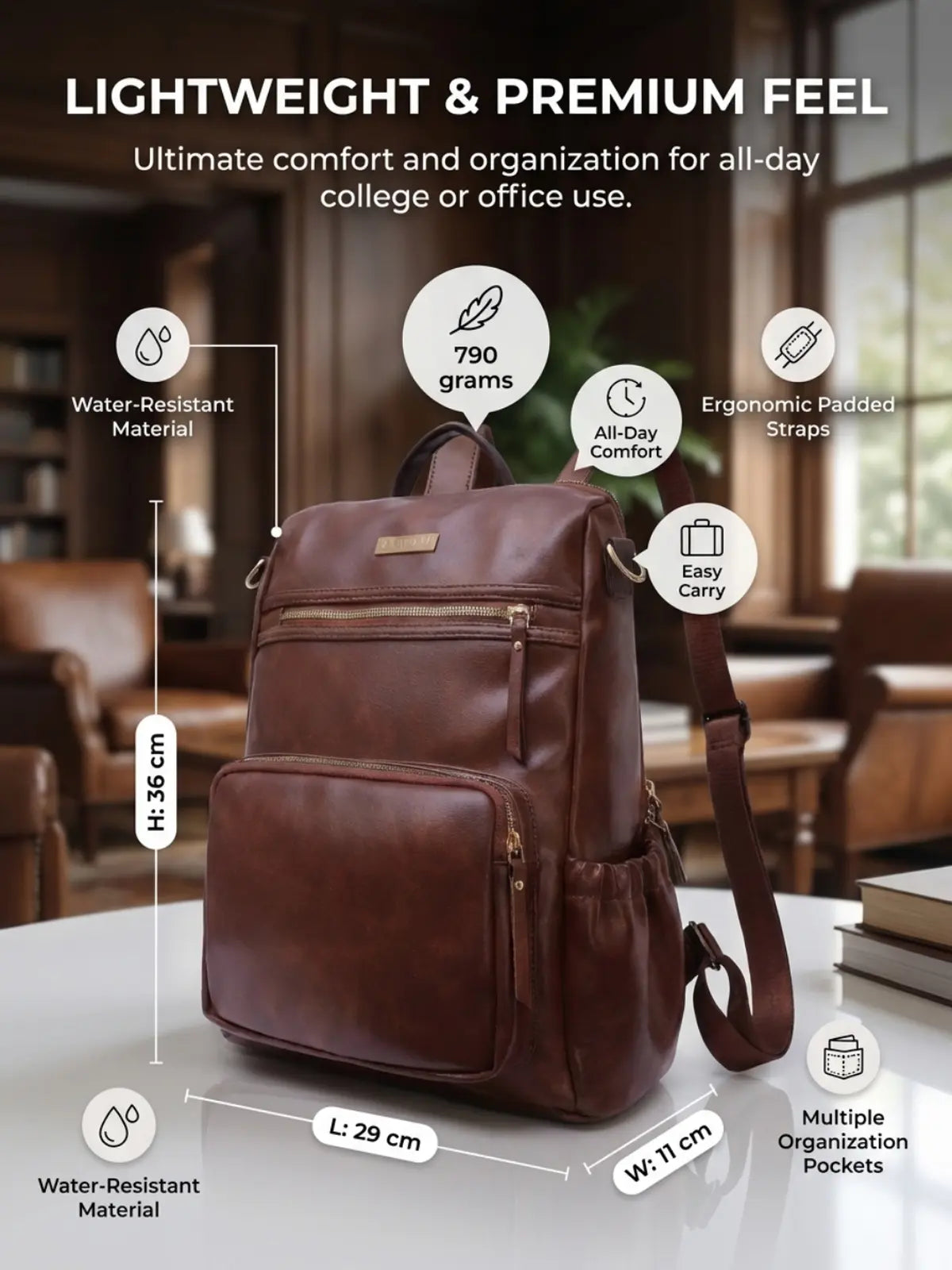 Timeless Diva Women Laptop Backpack - Coffee Brown