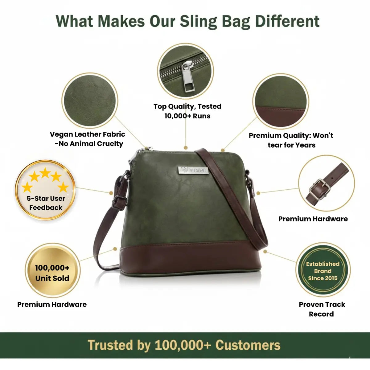 Timeless Luxe Women's Sling Bag - Olive Green