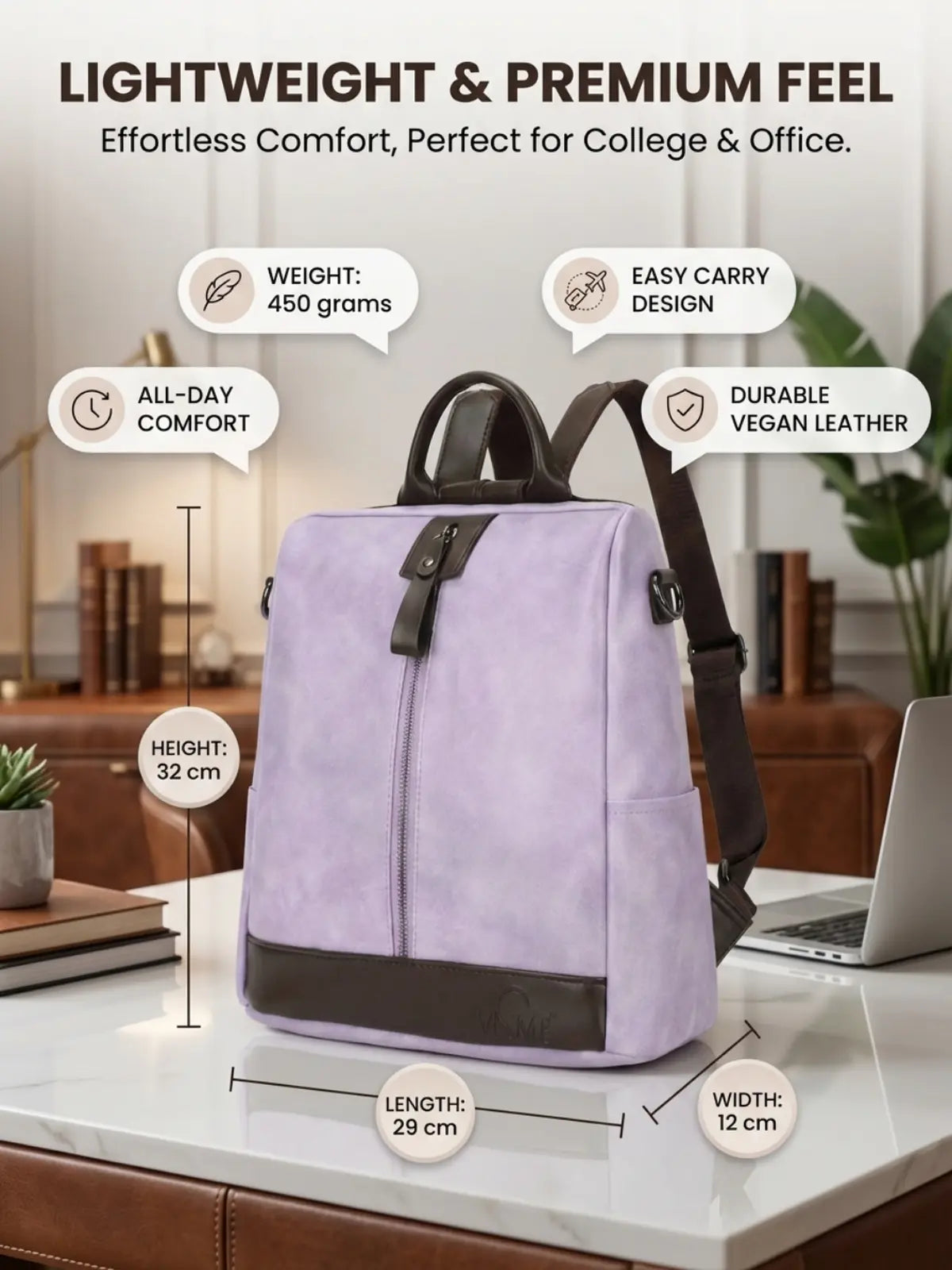 Timeless Aura Women Backpack Handbag - Lavender