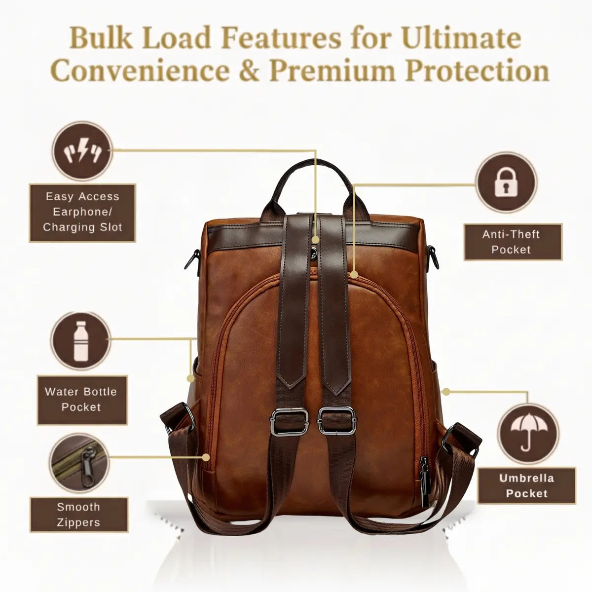 Timeless Aura Women Backpack Handbag - Tan