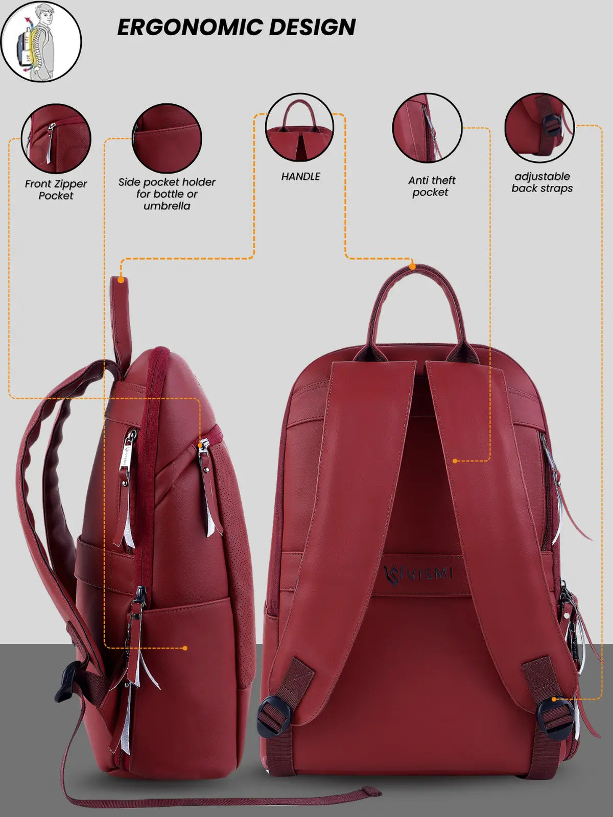 VISMIINTREND Executive Laptop Backpack - Maroon
