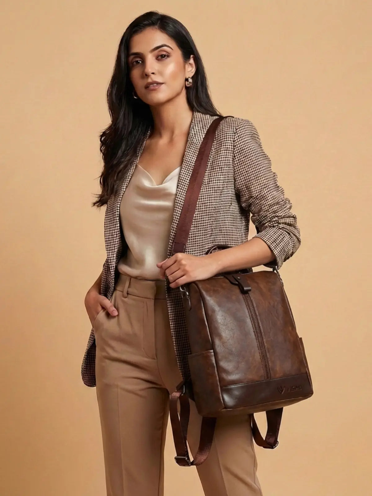 Timeless Aura Women Backpack Handbag - Coffee Brown