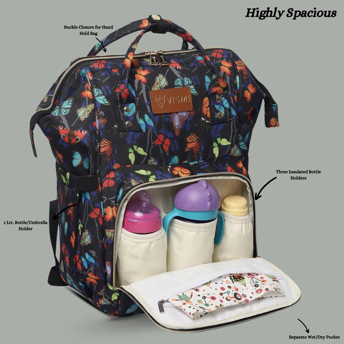 Snappy Zappy Backpack Diaper Bag - Butterfly Black