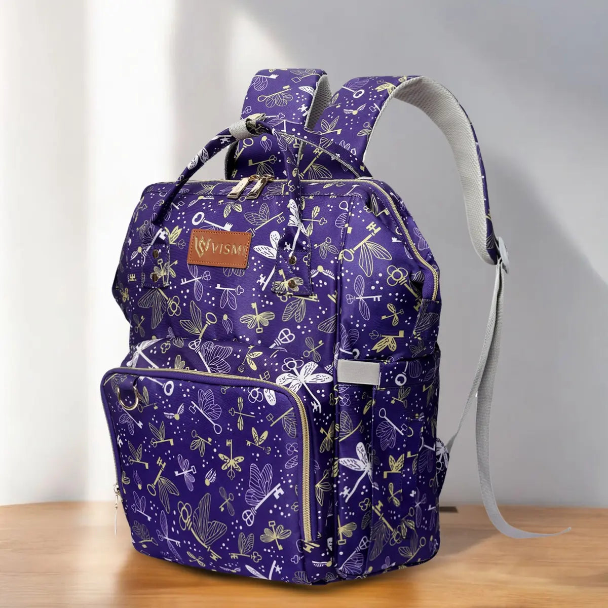 Snappy Zappy Backpack Diaper Bag - Flying Keys Purple