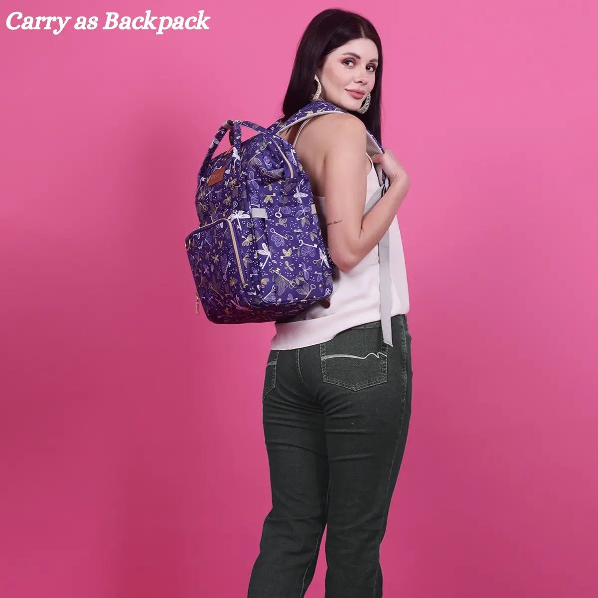 Snappy Zappy Backpack Diaper Bag - Flying Keys Purple