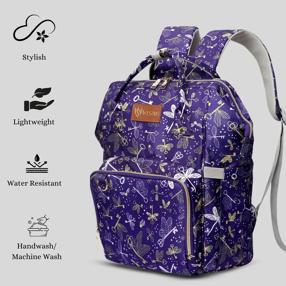 Snappy Zappy Backpack Diaper Bag - Flying Keys Purple