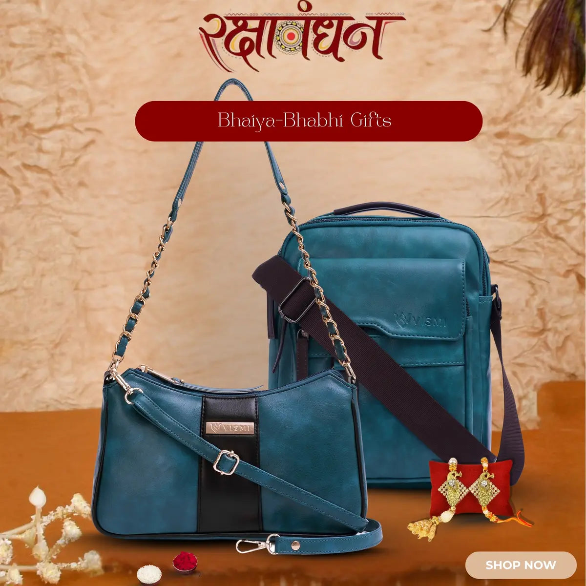 Special Rakhi Gift Combo - Men Sling Bag + Women Handbag