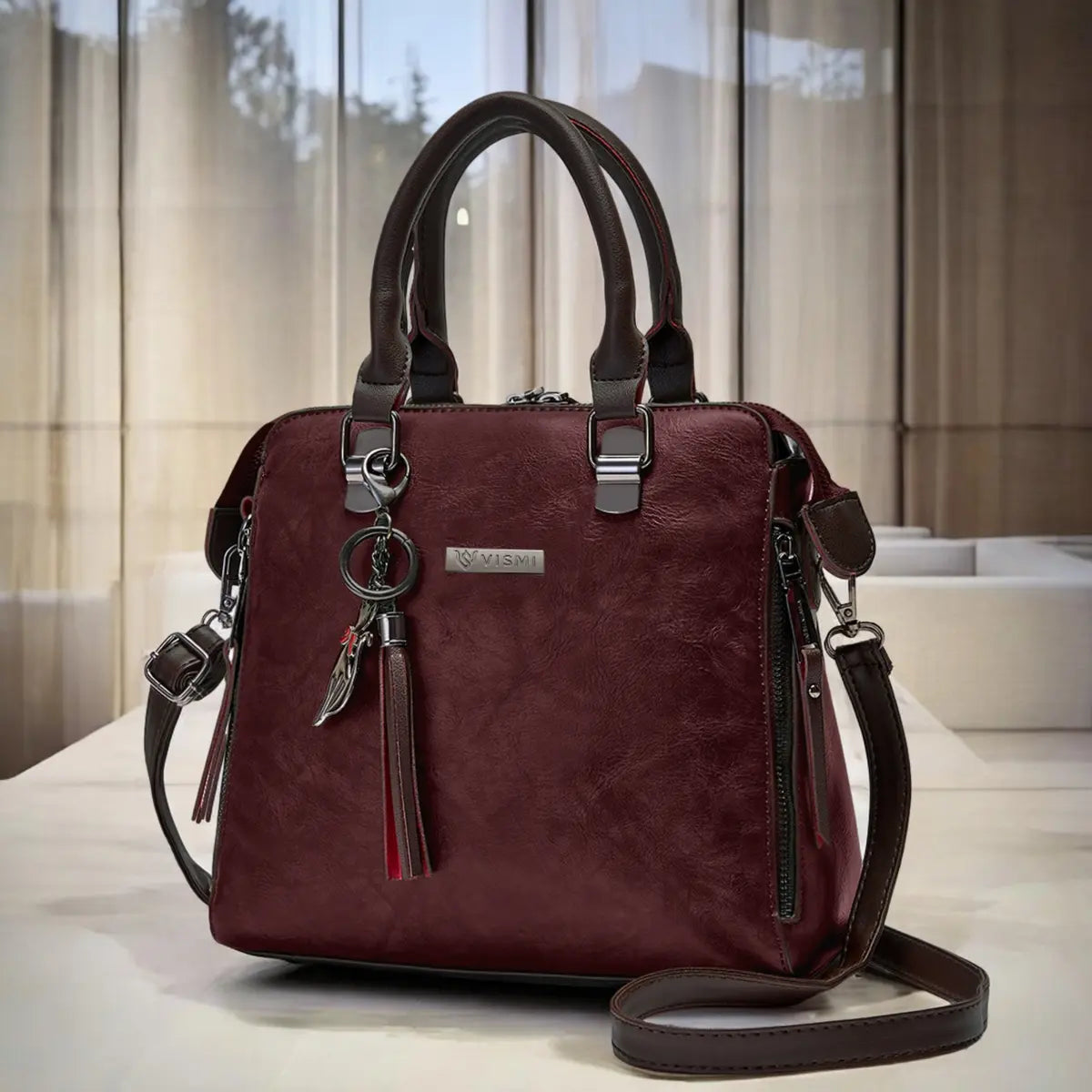Timeless Elegance Satchel Handbag - Wine