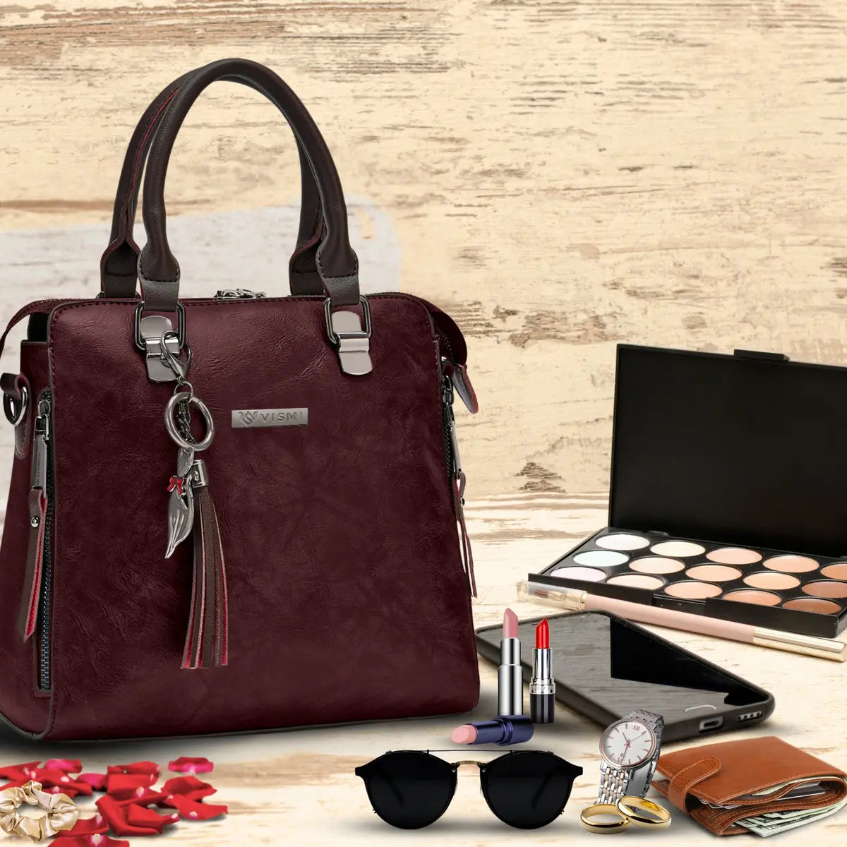 Timeless Elegance Satchel Handbag - Wine