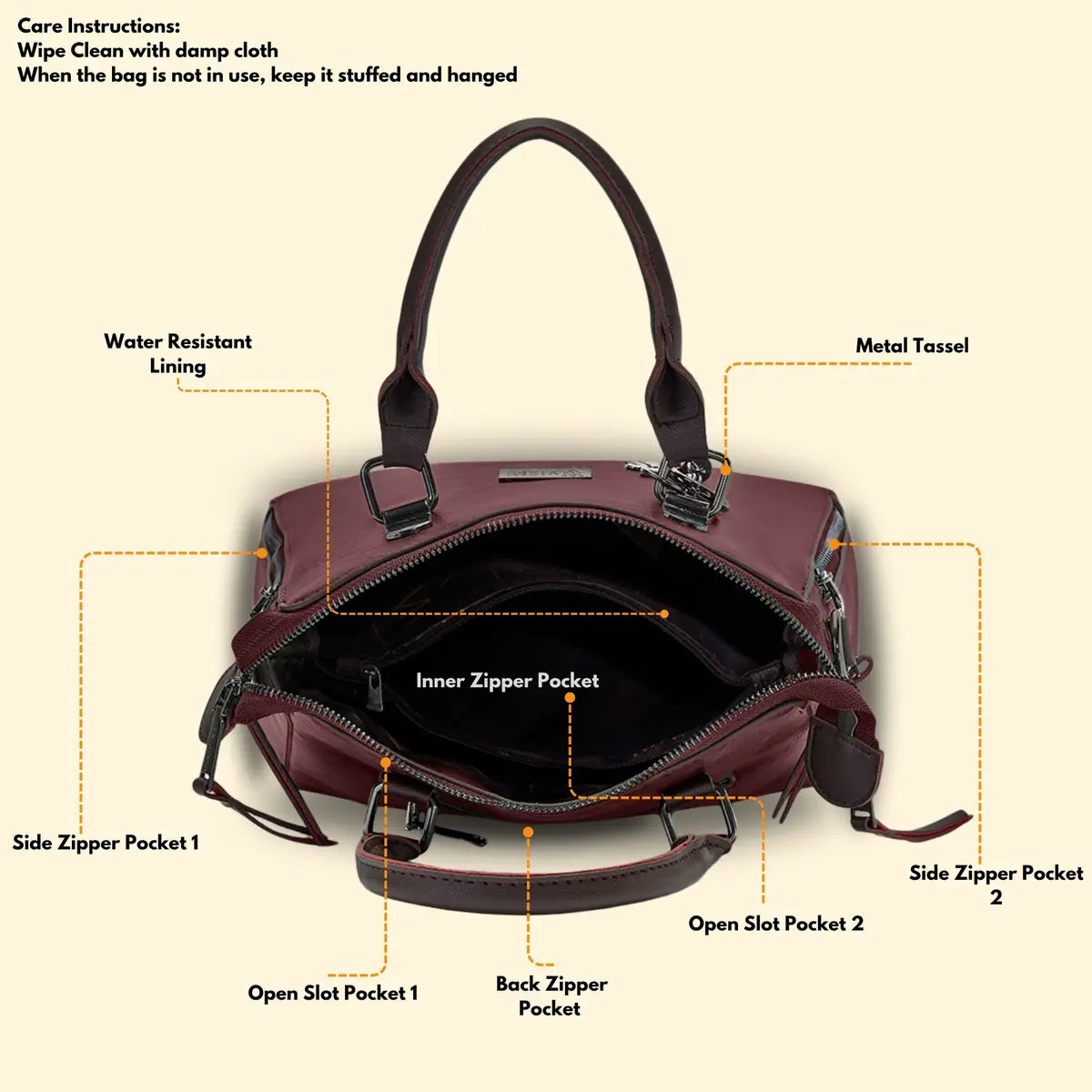 Timeless Elegance Satchel Handbag - Wine