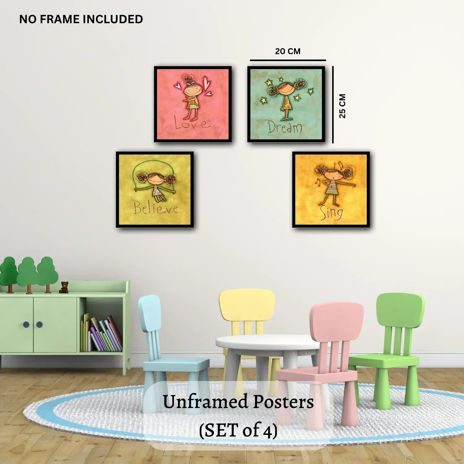 Motivational-Quote-Wall-Art–Believe-Sing-Love-Dream-Canvas-Poster-Set