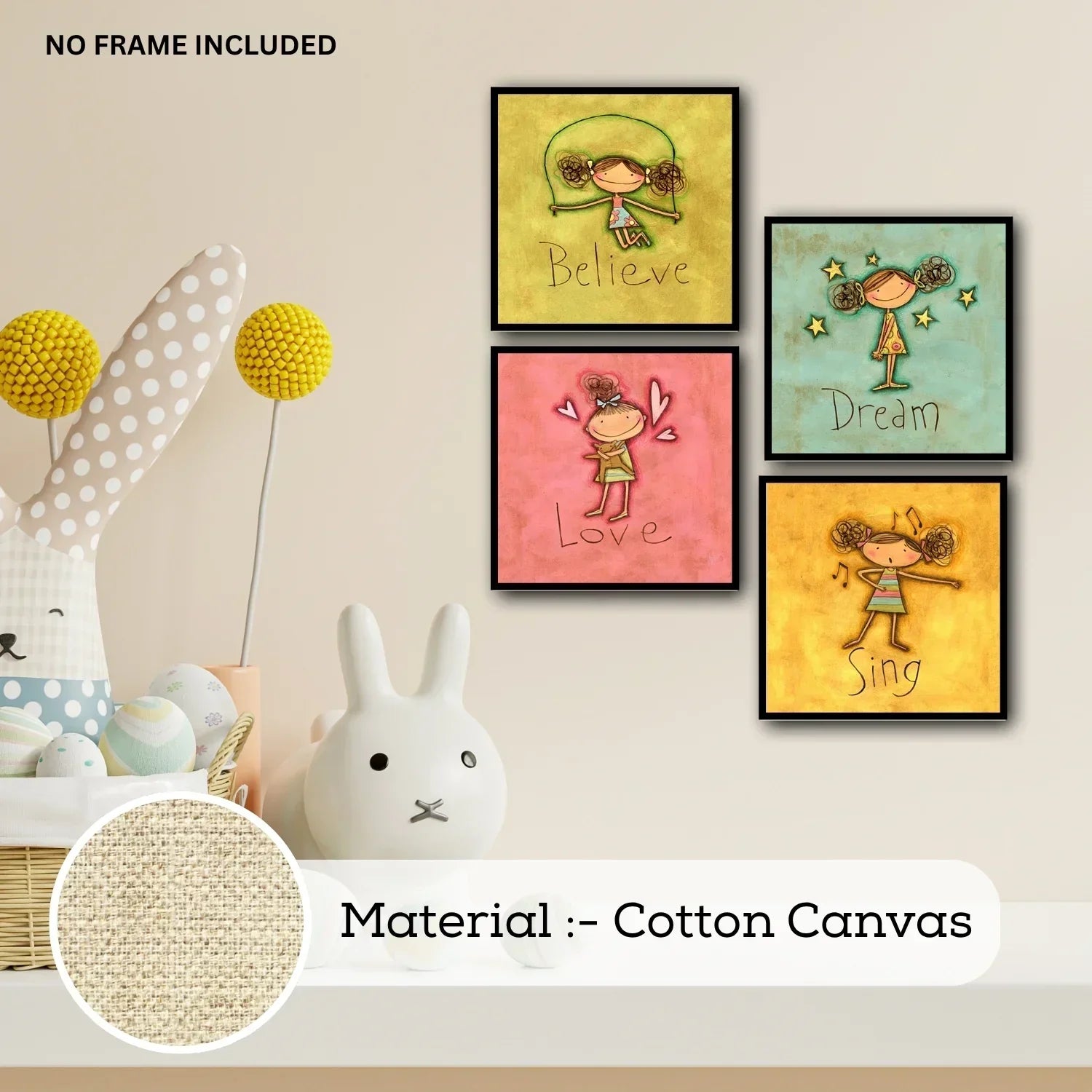 Unframed-Canvas-Prints–Believe-Sing-Love-Dream-Wall-Art-Set-of-4