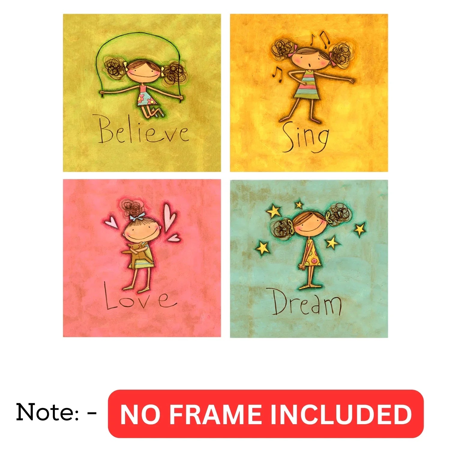 Believe-Sing-Love-Dream-Wall-Art–Unframed-Canvas-Poster-Set-of-4