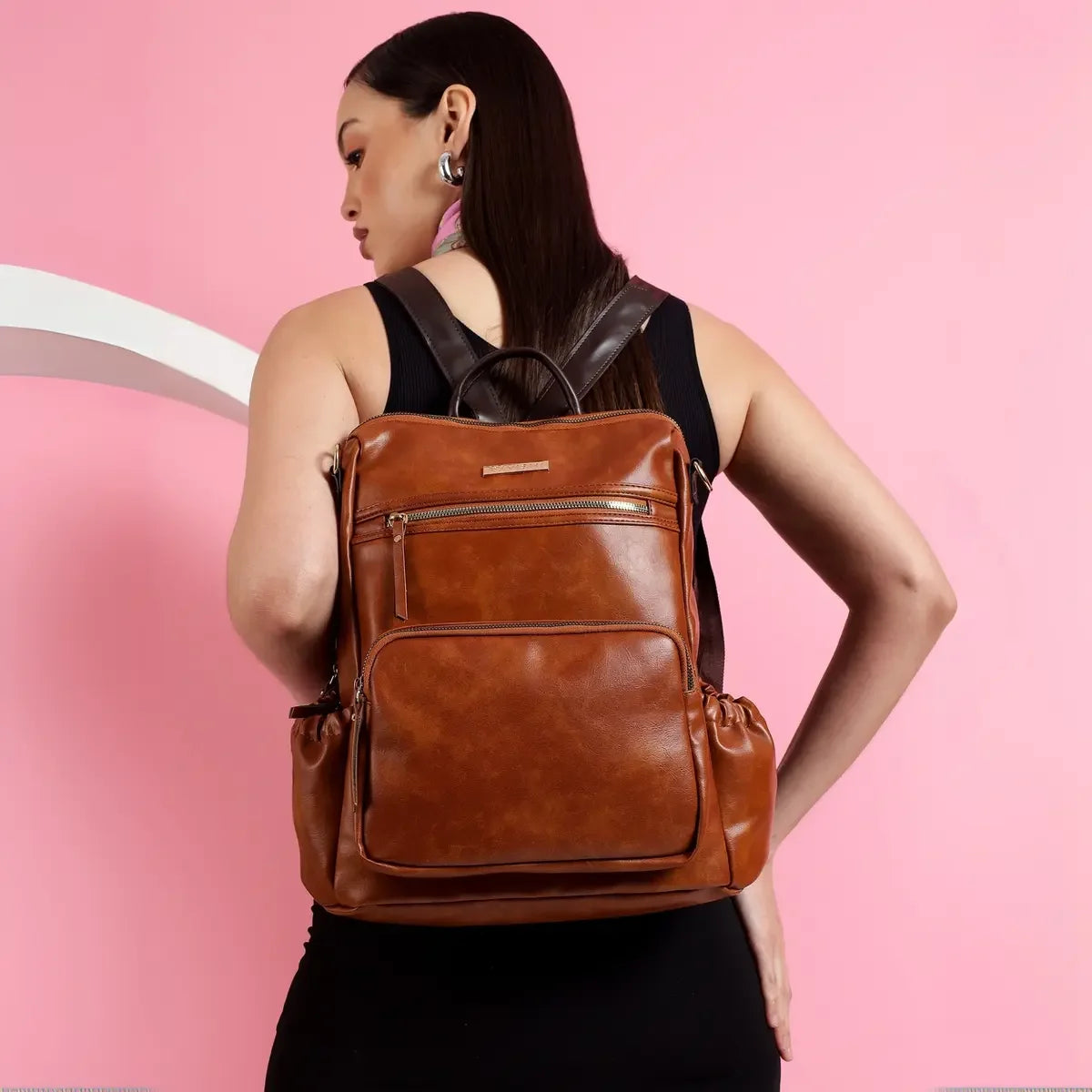 Timeless Diva Women Laptop Backpack - Tan