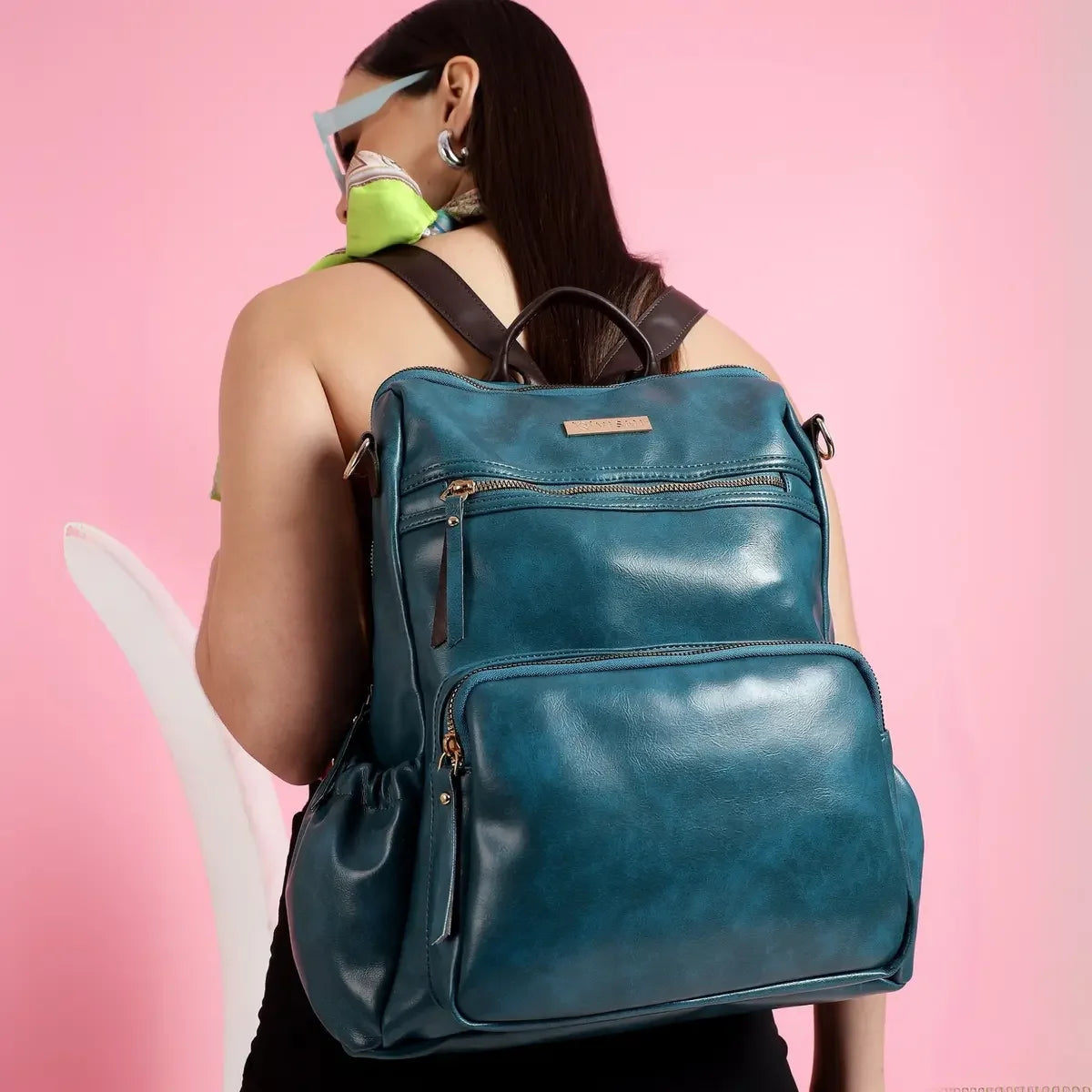 Timeless Diva Women Laptop Backpack - Teal Blue