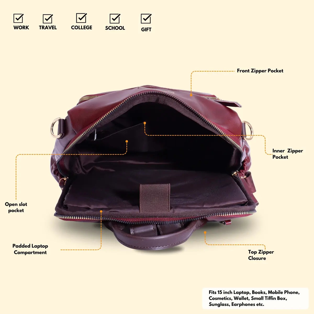Timeless Diva Women Laptop Backpack - Wine
