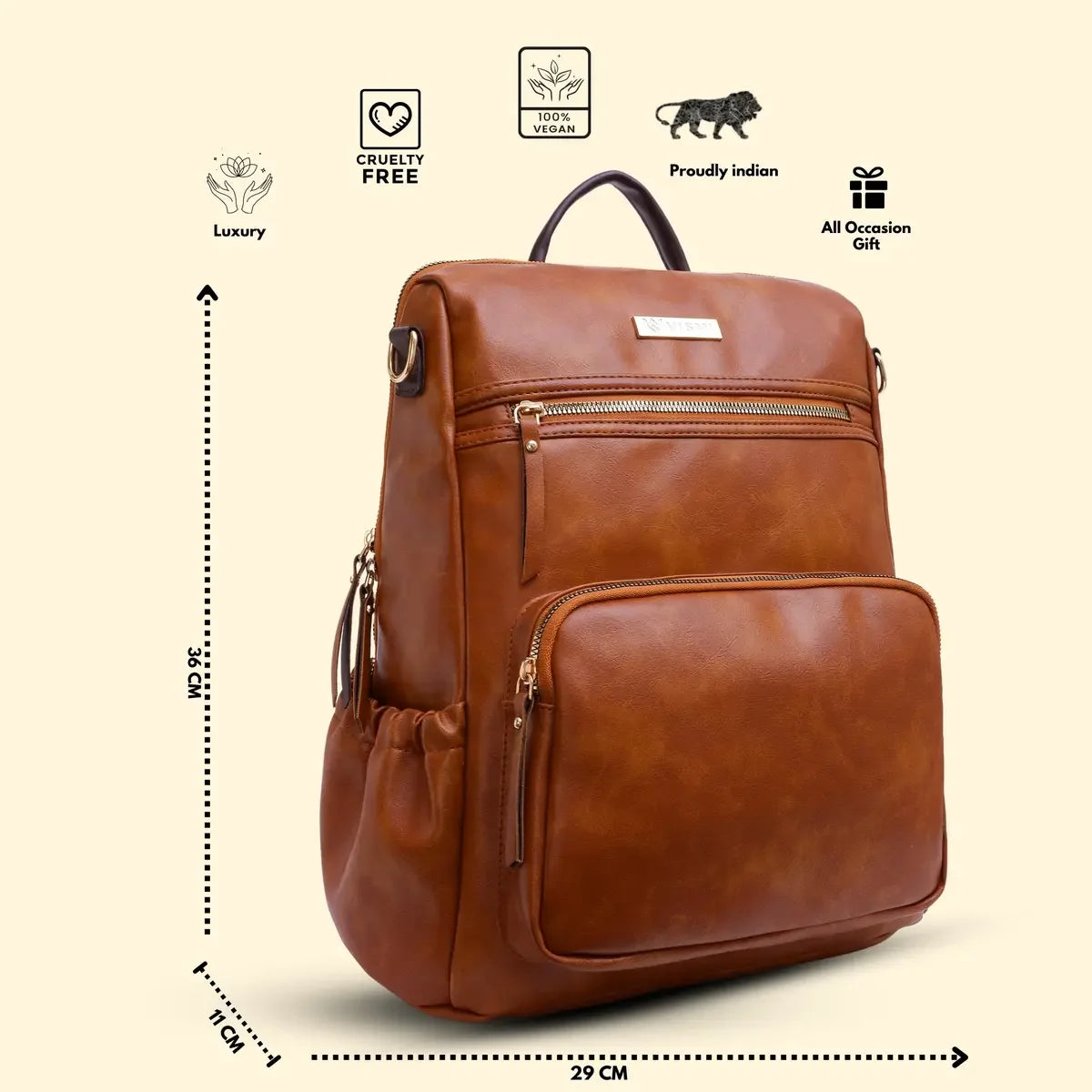 Timeless Diva Women Laptop Backpack - Tan